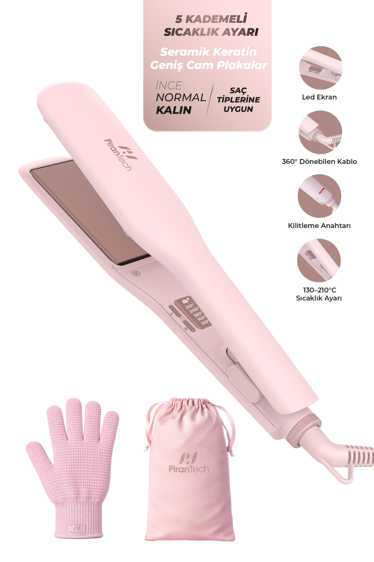 moontime alaçatı Saç Düzleştirici, Seramik Keratin Plakalı, Profesyonel Kalite, Şık ve Kullanışlı