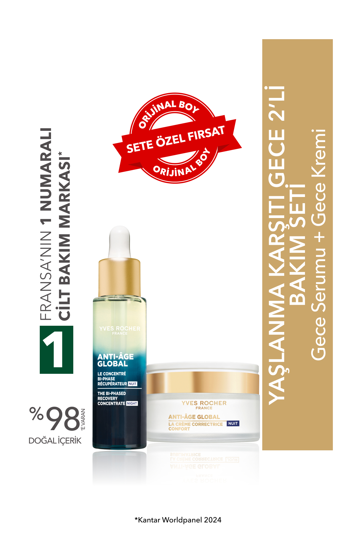 Yves Rocher Yaşlanma Karşıtı Gece 2'li Bakım Seti -Gece Serumu 30ml & Gece Kremi 50 ml