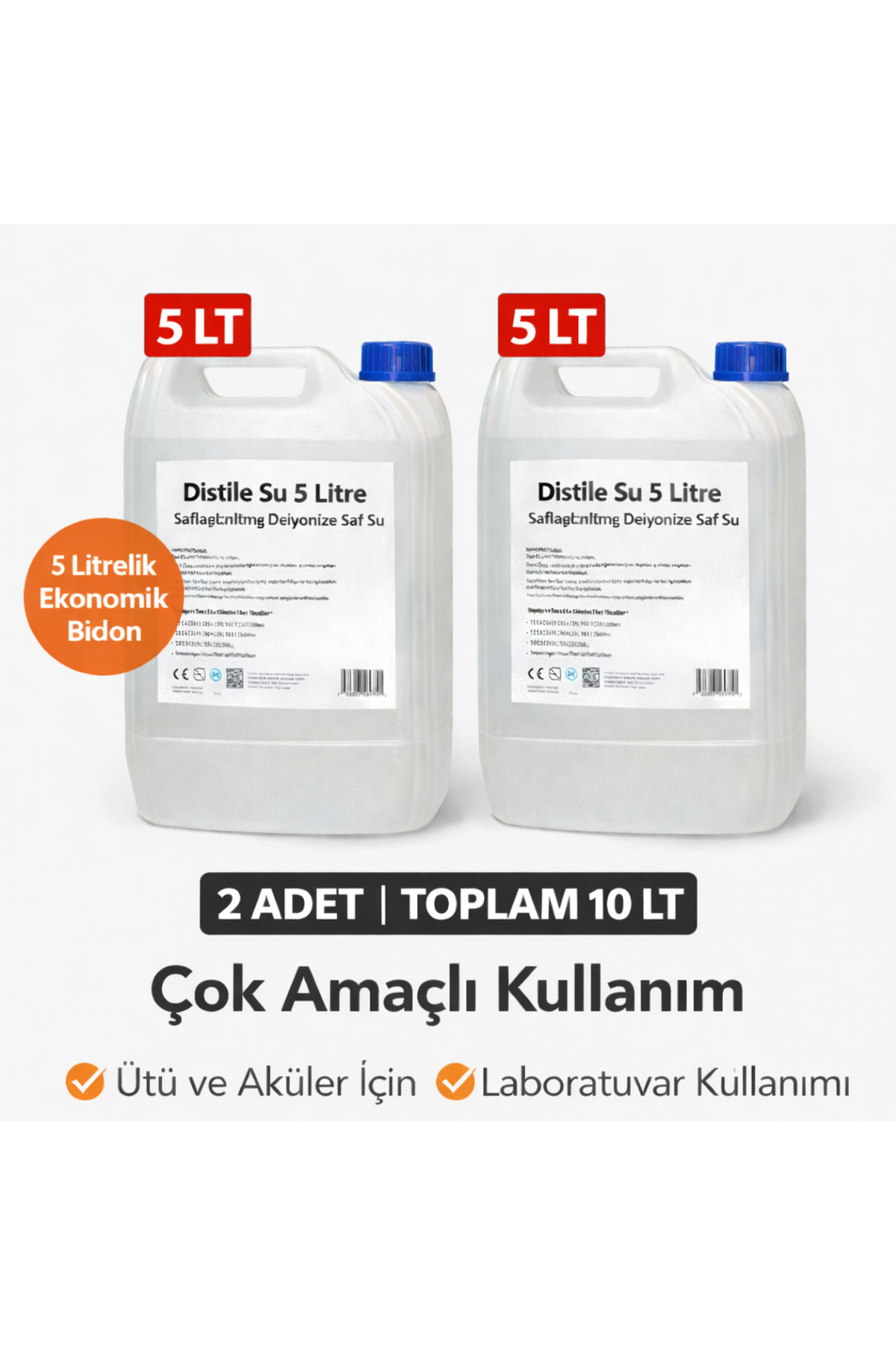 Twin Store 2 Adet Distile Su 5 Litre Toplam 10 Litre Saflaştırılmış Deiyonize Saf Su Çok Amaçlı Kullanım