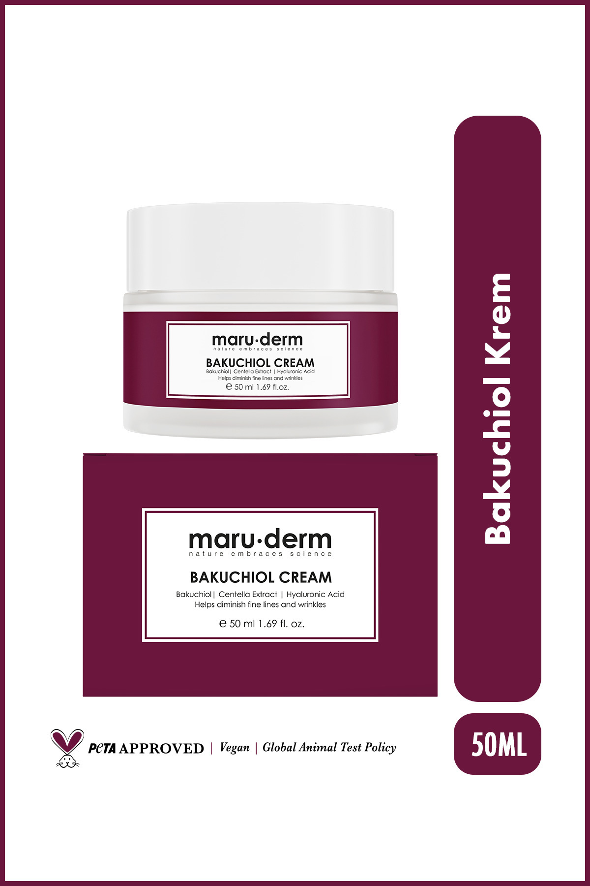 Maru.Derm Bakuchiol Anti Aging Yüz Kremi – Retinol Alternatifi Nemlendirici Krem 50 ML