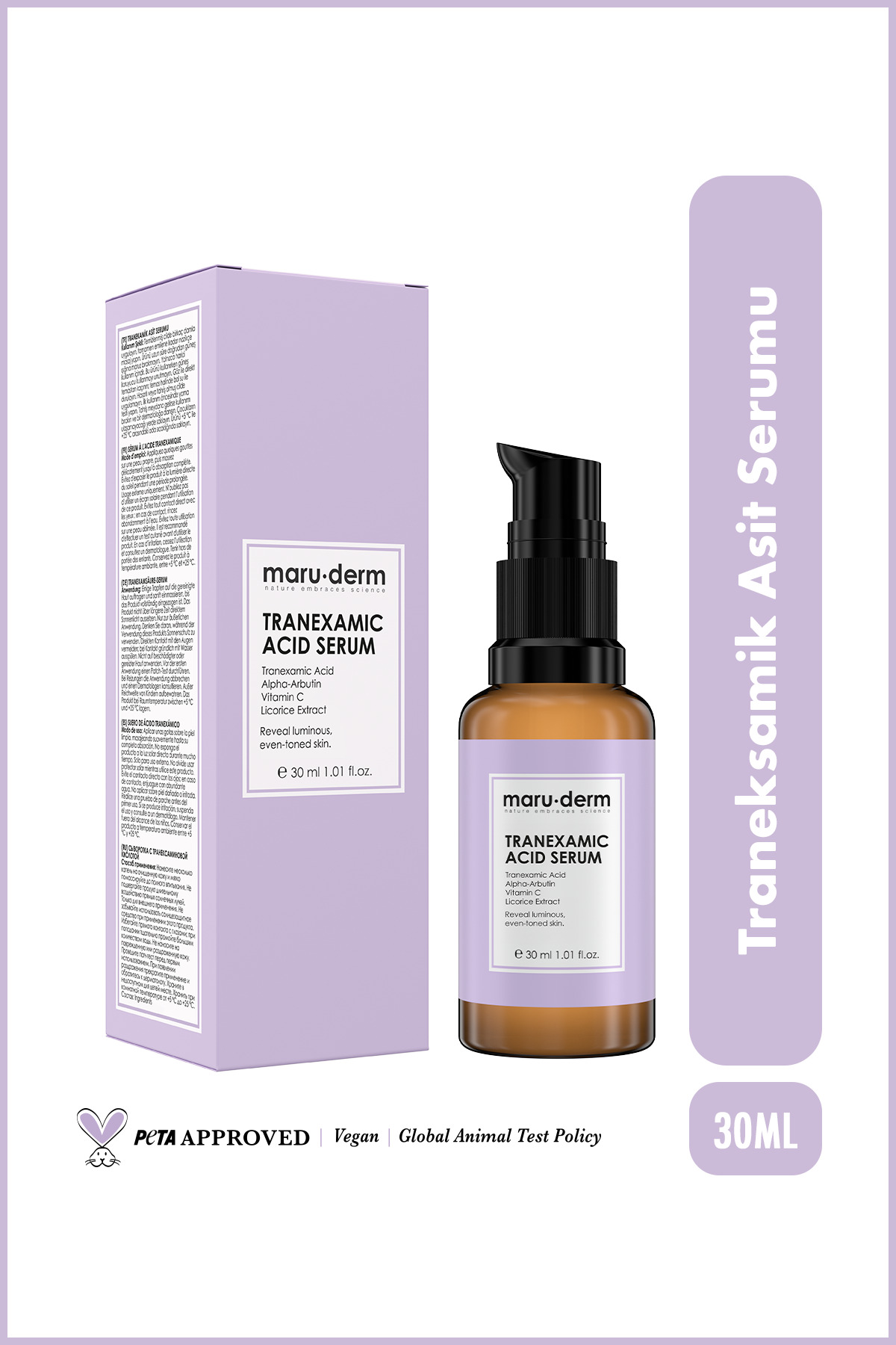 Maru.Derm Tranexamic Acid Leke Karşıtı Serum – Cilt Tonu Eşitleyici ve Aydınlatıcı Yüz Serumu 30 ML