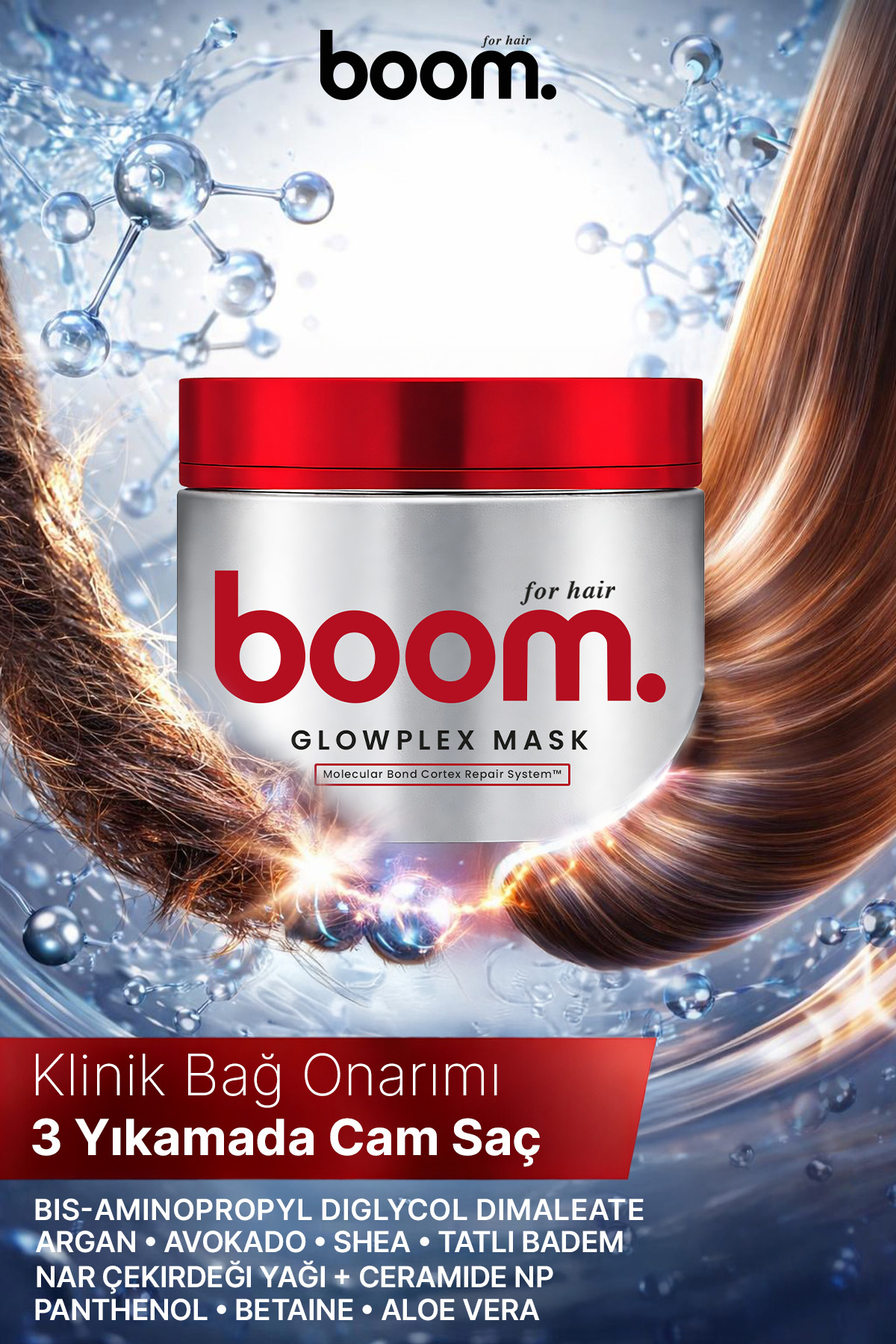 BOOM Glowplex Bağ Onarıcı Hızlı Uzamaya Yardımcı Dökülme Karşıtı Saç Maskesi 200 ML