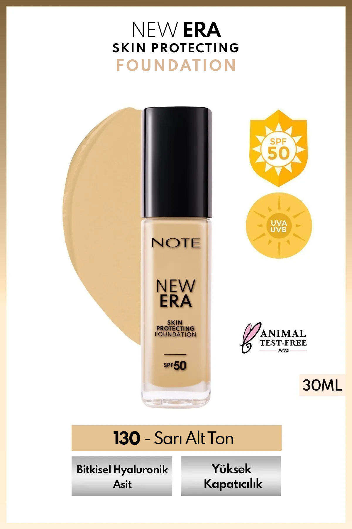 NOTE New Era Skin Protecting Spf 50 Nemlendirici Etkili Hyaluronik Asitli Fondöten - 130 Beige