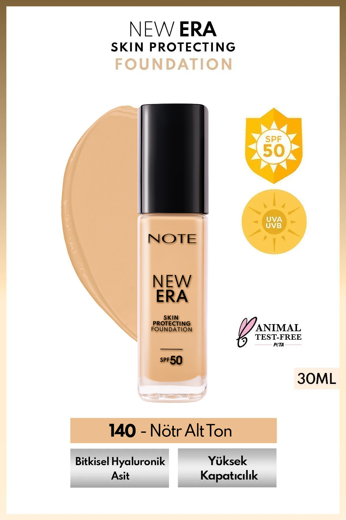 NOTE New Era Skin Protecting Spf 50 Nemlendirici Etkili Hyaluronik Asitli Fondöten - 140 Soft Sand