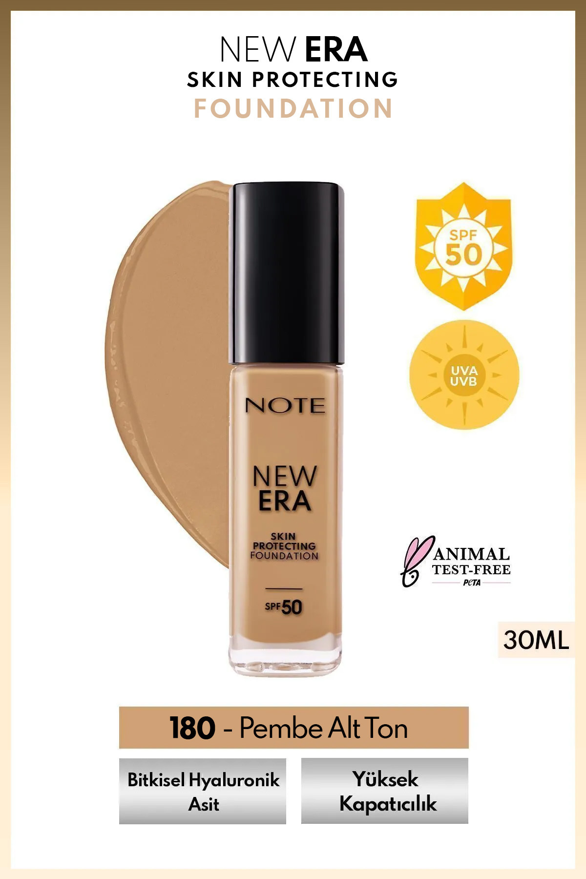 NOTE New Era Skin Protecting Spf 50 Nemlendirici Etkili Hyaluronik Asitli Fondöten - 180 Dark Honey