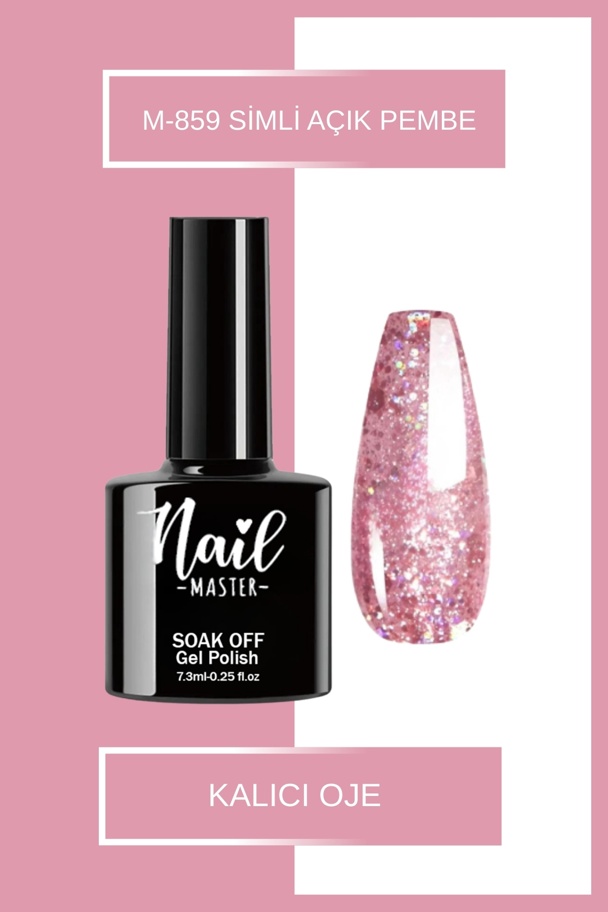 Nail Master M859 Kalıcı Oje 7,3ml Açık Pembe Simli