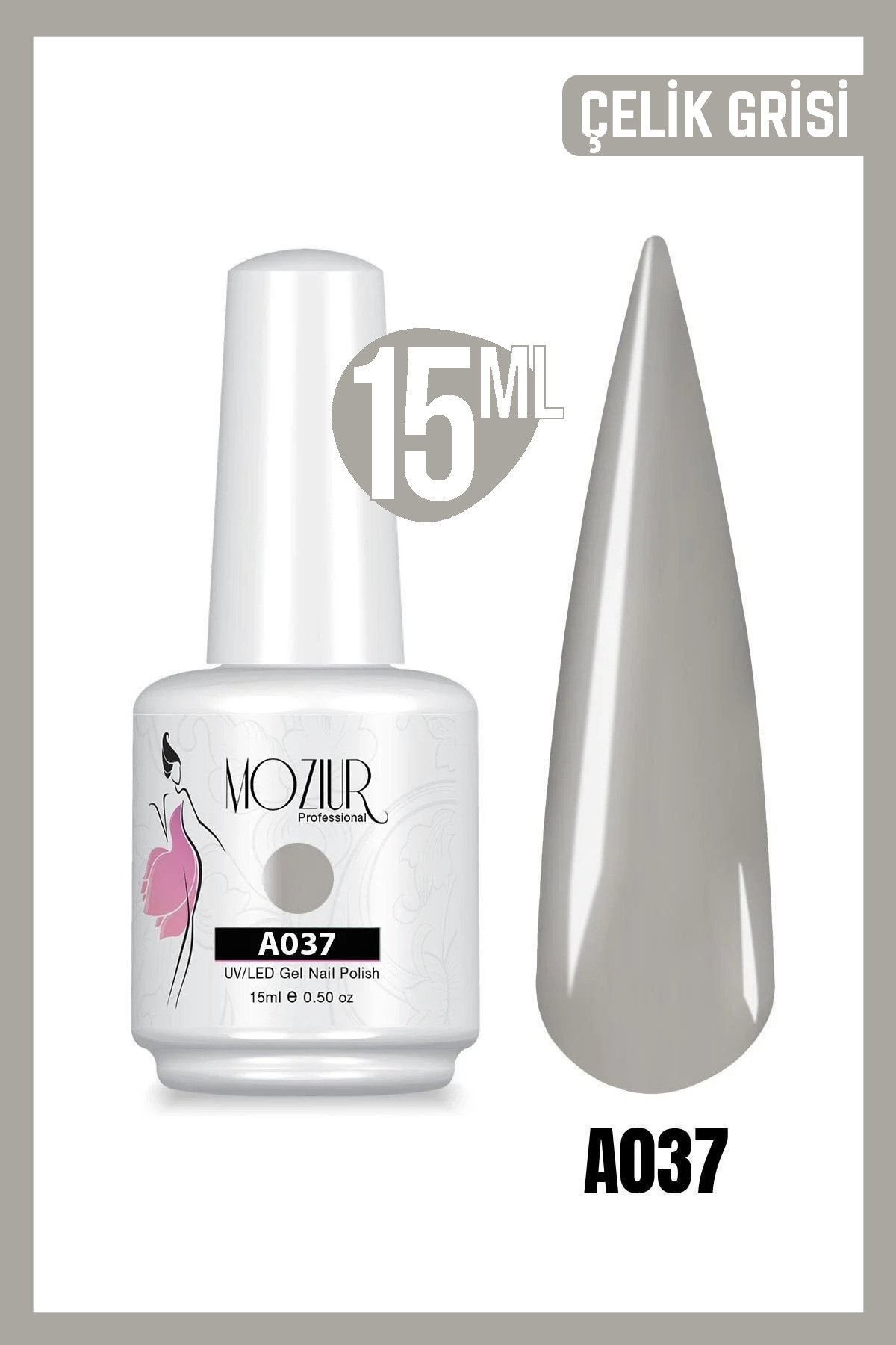 MOZIUR Kalıcı Oje UV Led A037 (GRİ SERİSİ) 15ml