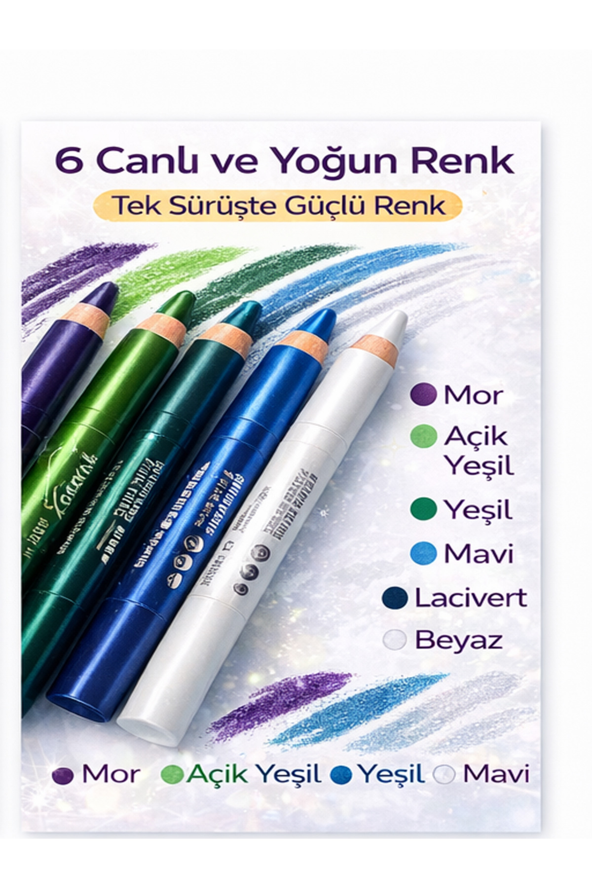 NURDAY Renkli Eyeliner Kalemi Seti 6'lı – Waterproof Göz Kalemi Neon & simli renkler
