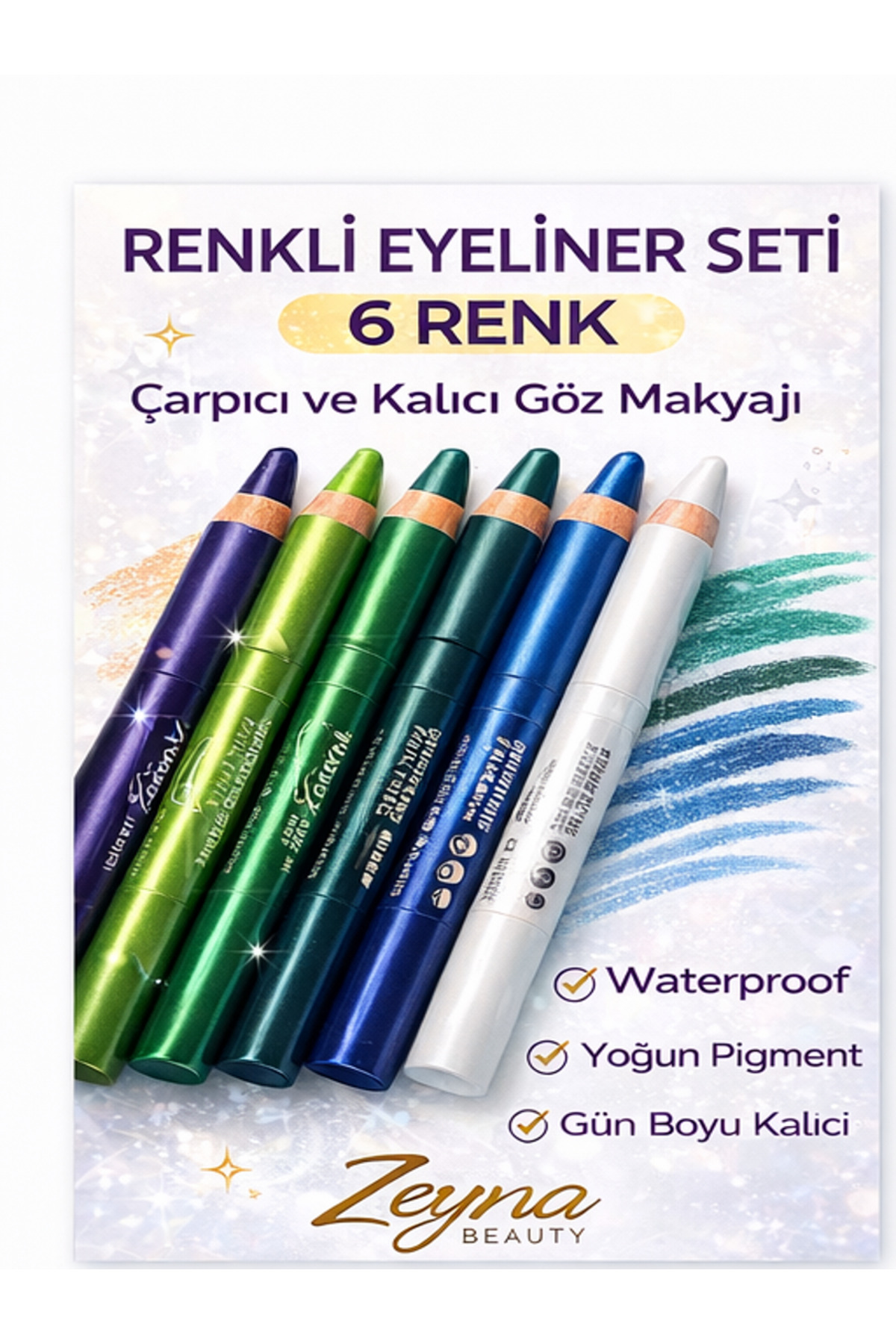 ZEYNABEAUTY Renkli Eyeliner Kalemi Seti 6'lı – Waterproof Göz Kalemi Neon & Pastel Renkler