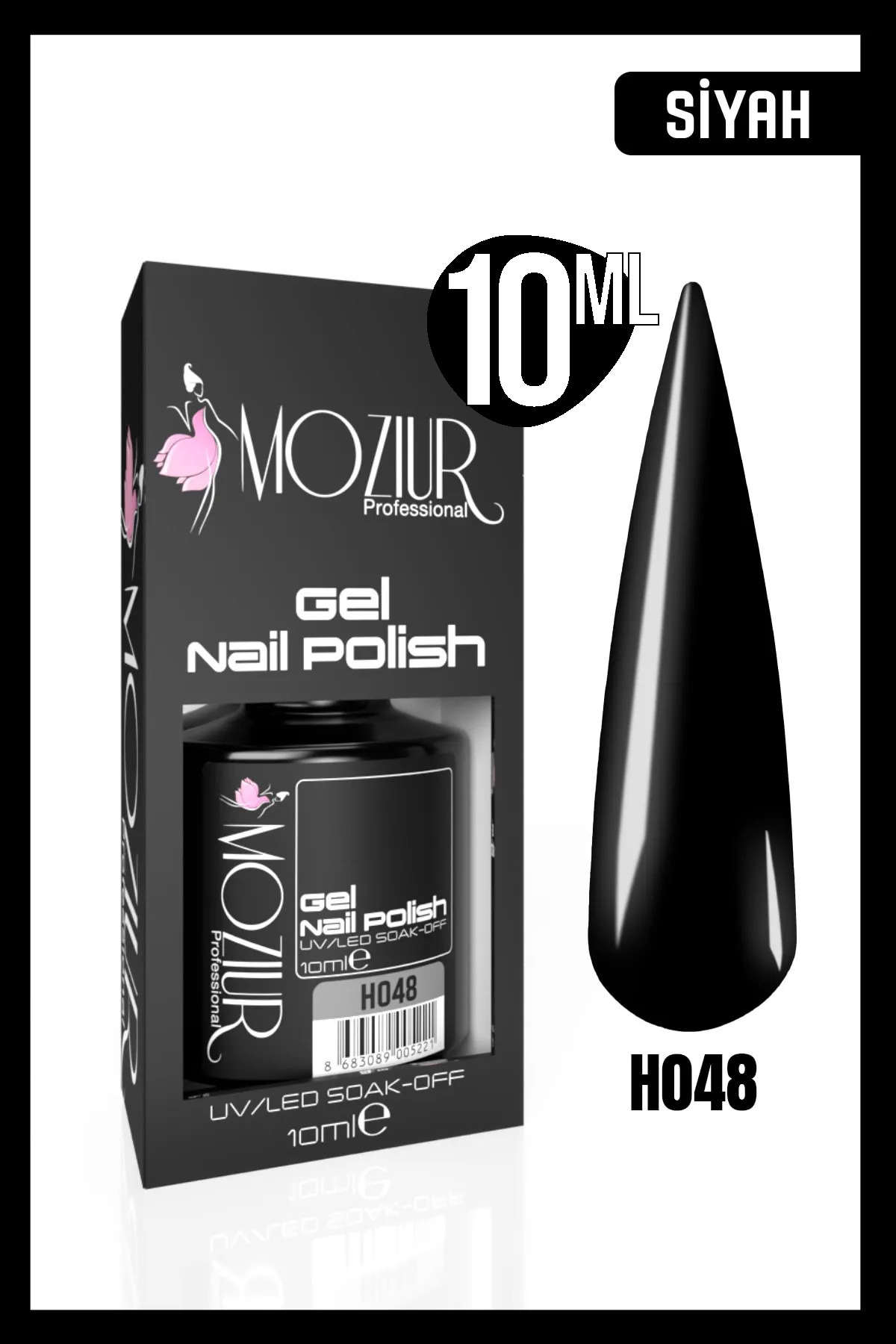 MOZIUR Kalıcı Oje Uv Led H048 SİYAH (ANA RENKLER) 10ml