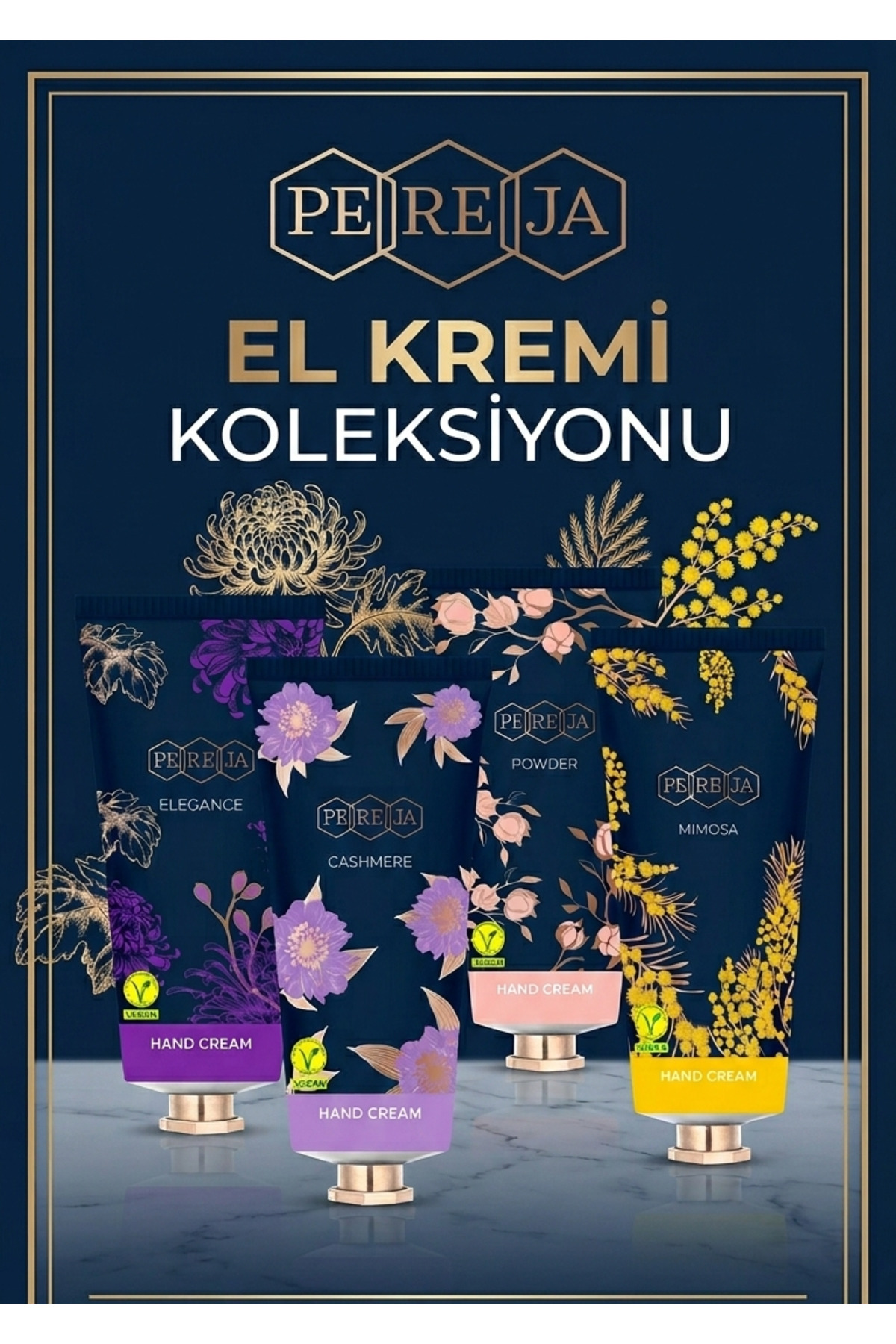 Pereja Vegan El kremi kaşmir elegance pudra mimoza kokulu 4 adet x 60 ML