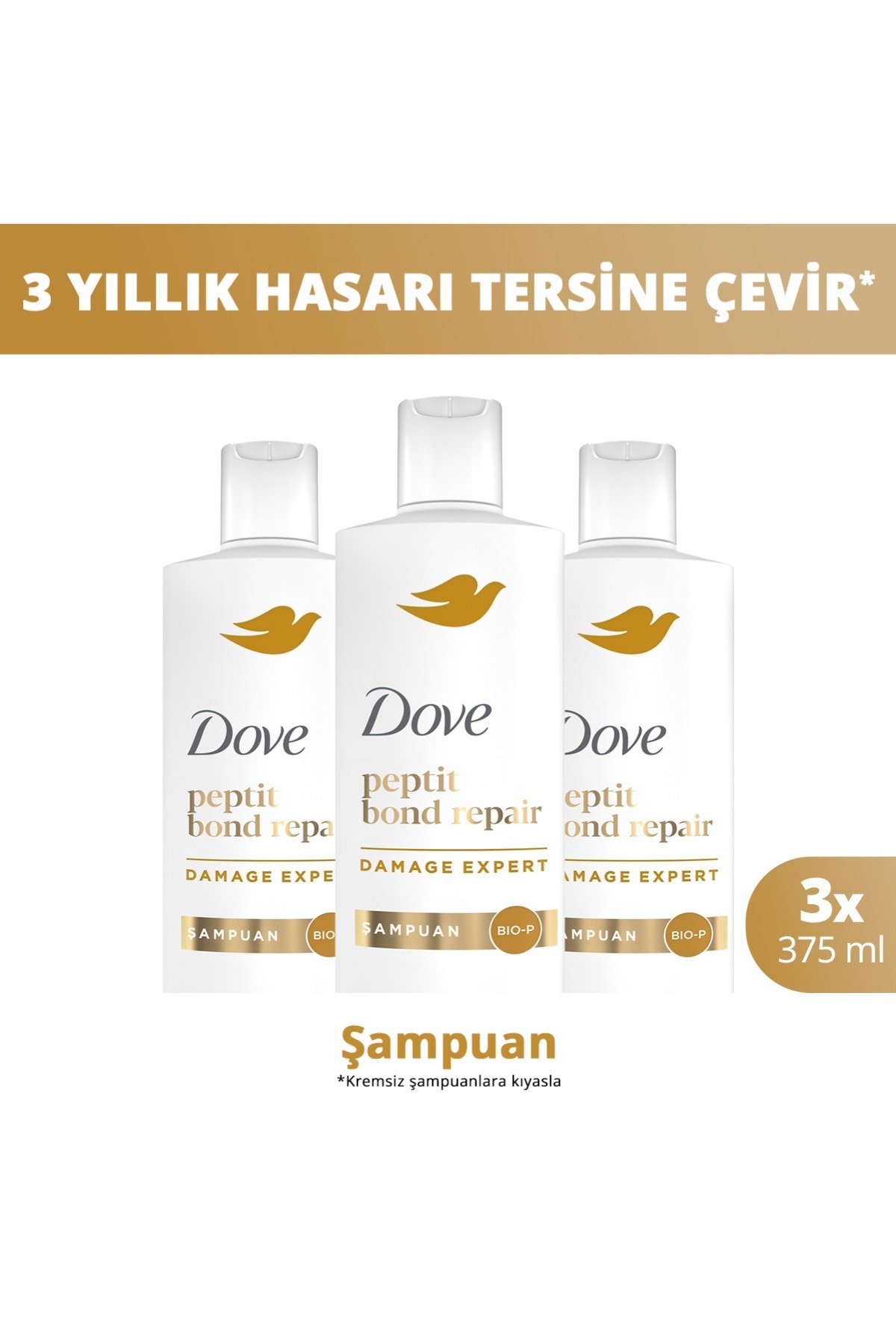 Dove Şampuan Peptit Bond Repair 375 ml x3