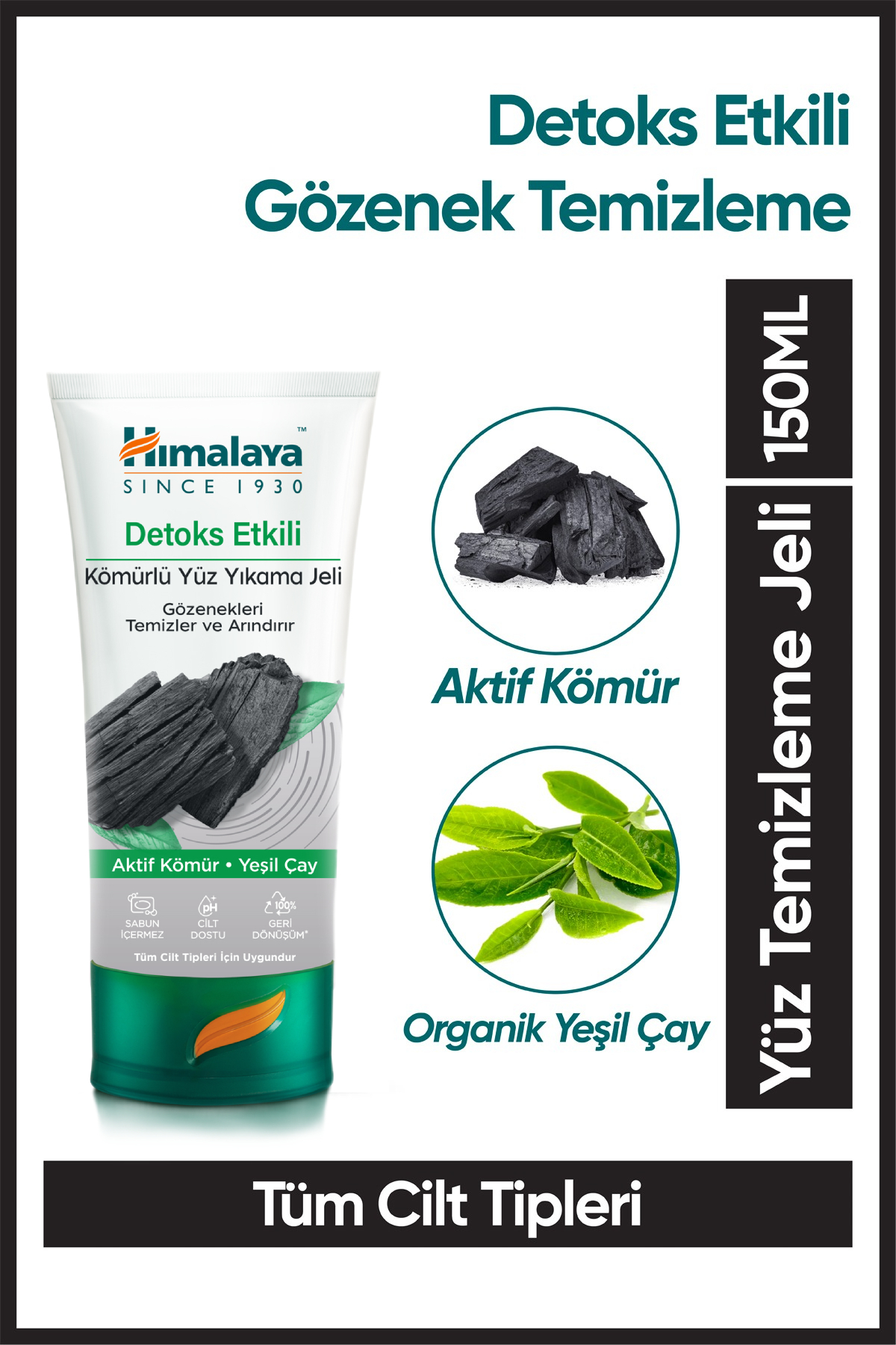 Himalaya Since 1930 Detoks Etkili Arındırıcı Yüz Yıkama Jeli, Aktif Kömür, Yeşil Çay, Parabensiz, Tüm Ciltler, 150 ml