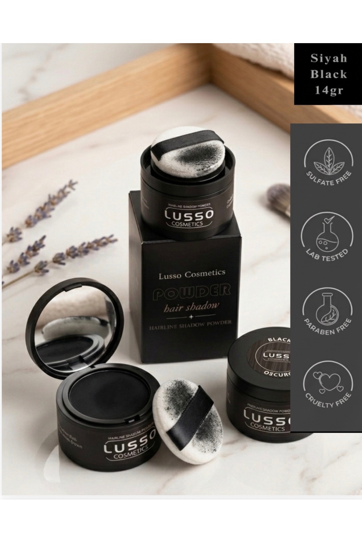 Lusso Cosmetics Suda Çıkmayan 14 Gr Saç Sakal Kaş Dolgunlaştırıcı Dip Boya Topik Pudra