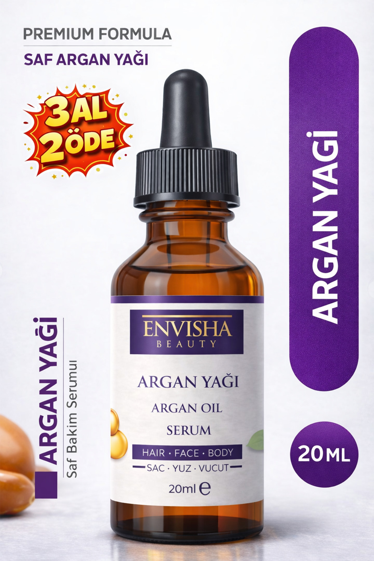 Envisha Beauty Argan Yağı %100 Doğal Bitkisel Yağ Argan Oil 20 ML