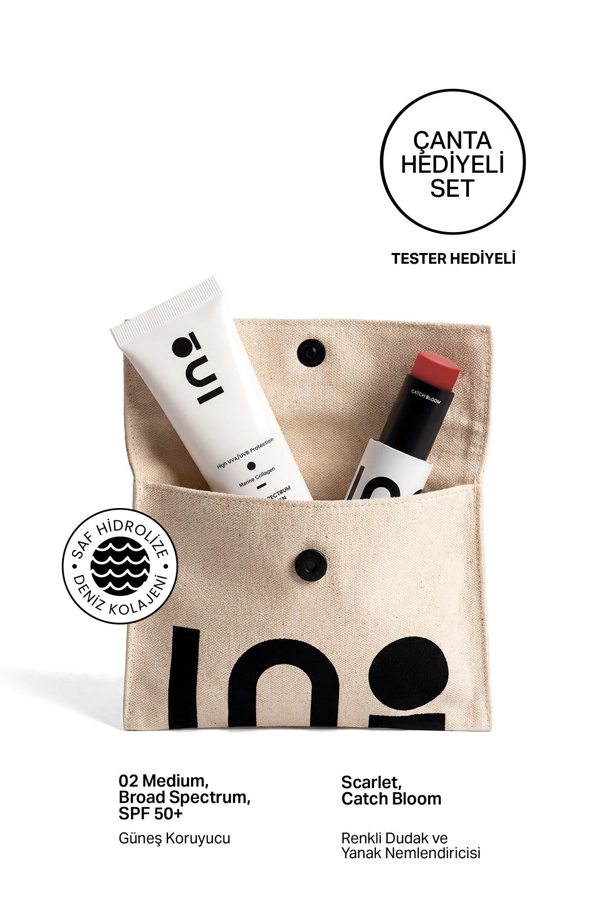 inobeauty Scarlet Stick Ruj & Allık 4,5Gr + Nemlendirici Güneş Kremi SPF50+ 02 MEDIUM + Makyaj Çantası