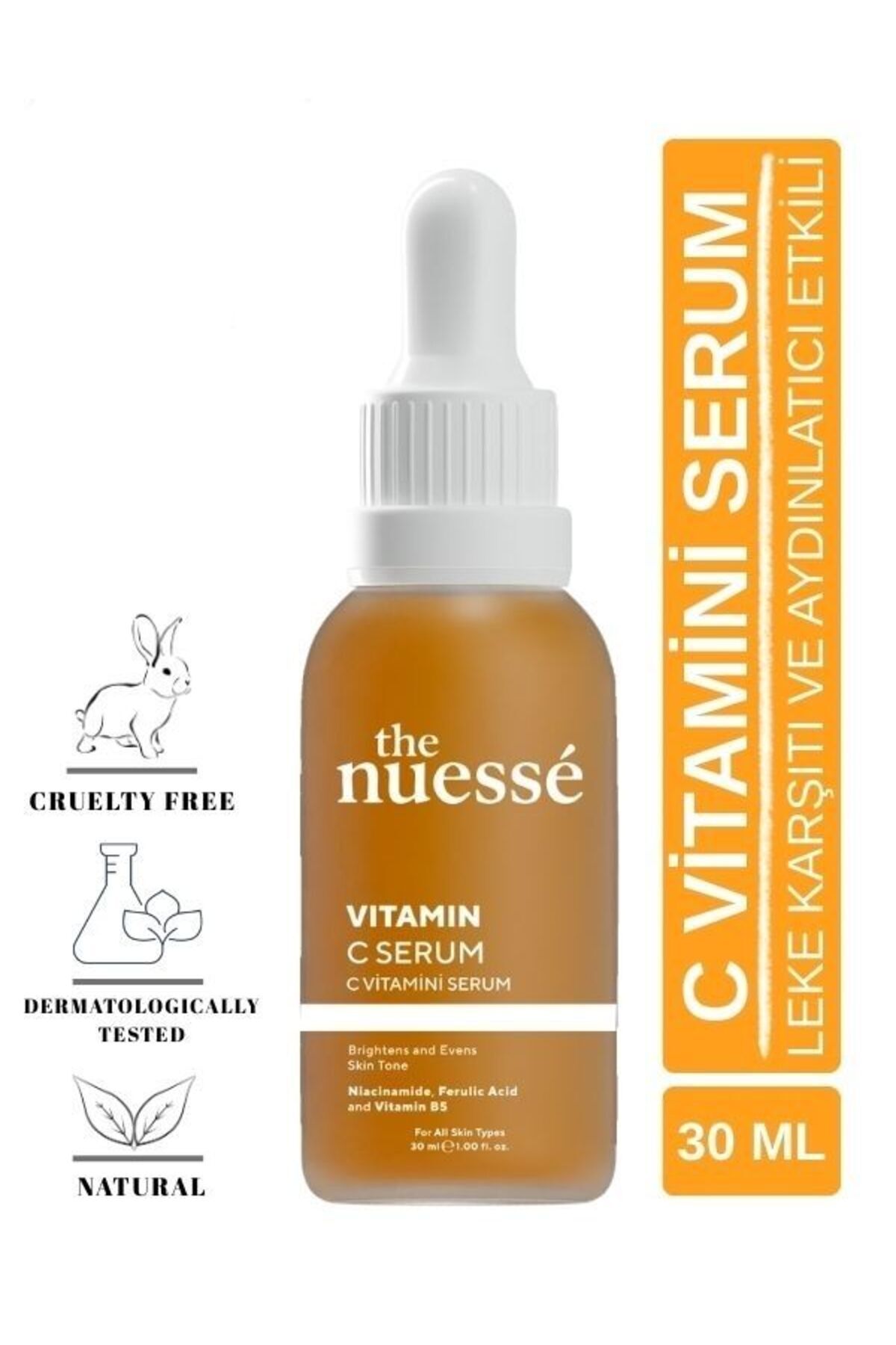 The Nuessé C Vitamini Serum, Leke Karşıtı ve Aydınlatıcı Etkili, Niacinamide, Ferulic Acid, Vitamin B5, 30 ml
