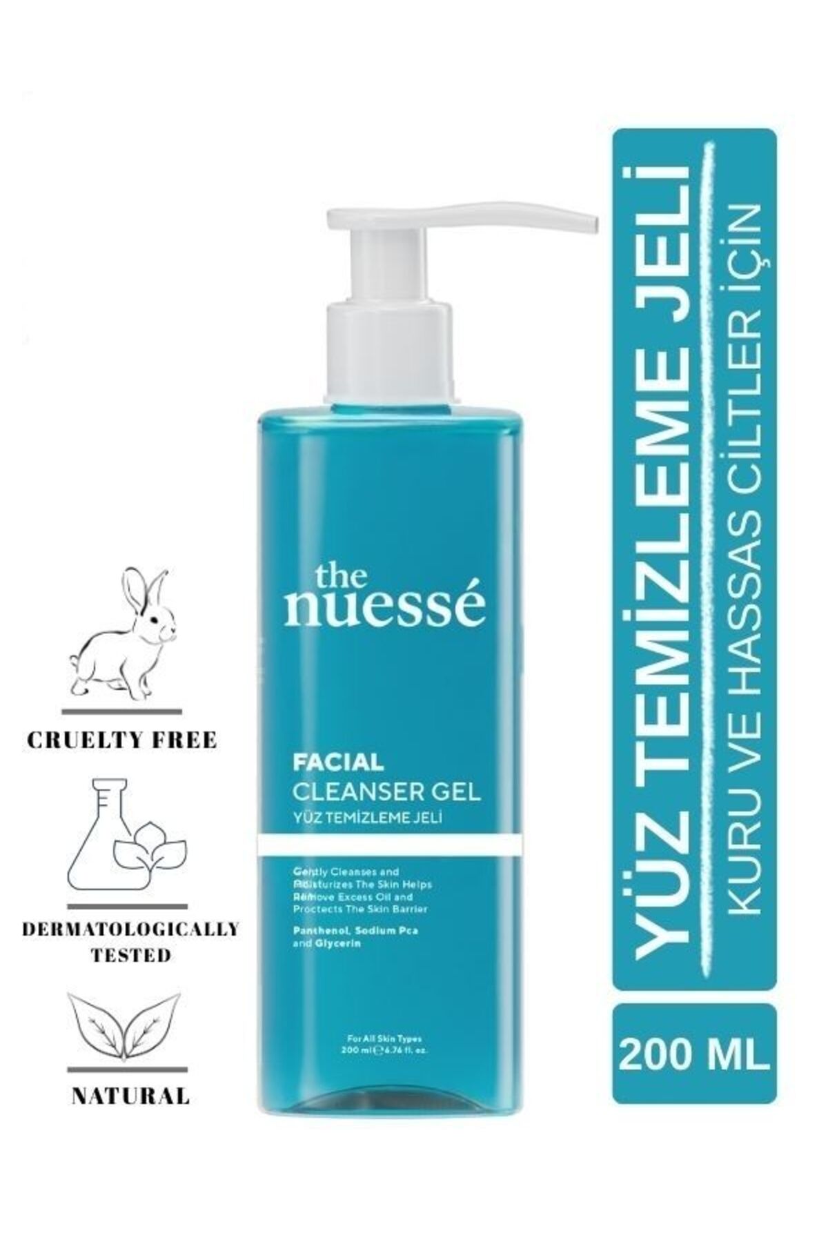 The Nuessé Nemlendirici Yüz Temizleme Jeli, Panthenol, Sodium PCA, Kuru ve Hassas Cilt , Yeşil Çay Özlü 200 ml
