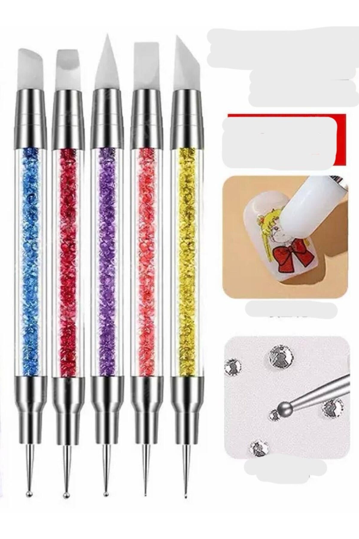 SİNKA Hamur Jel Şekil Verme Fırçası Dotlu Çift Taraflı Nail Art Fırça Seti 5'Li