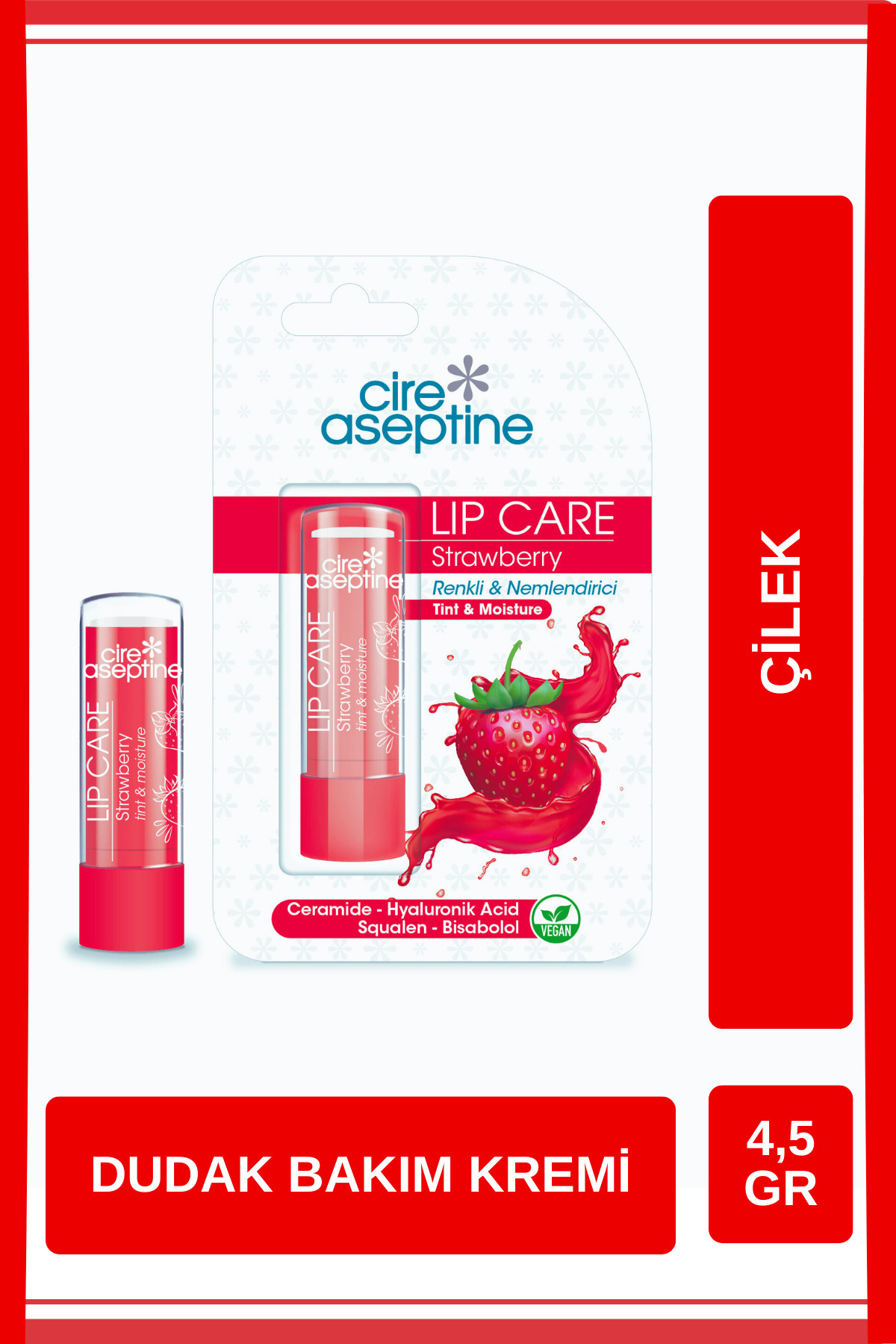 CIRE ASEPTINE Lip Care Çilek Renkli Dudak Bakım Kremi 4.5 G