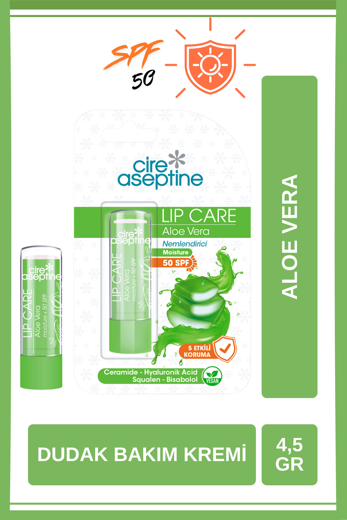 CIRE ASEPTINE CİRE ASEPTİNEALOE VERA SPF 20 DUDAK BAKIM KREMİ 4.5 G