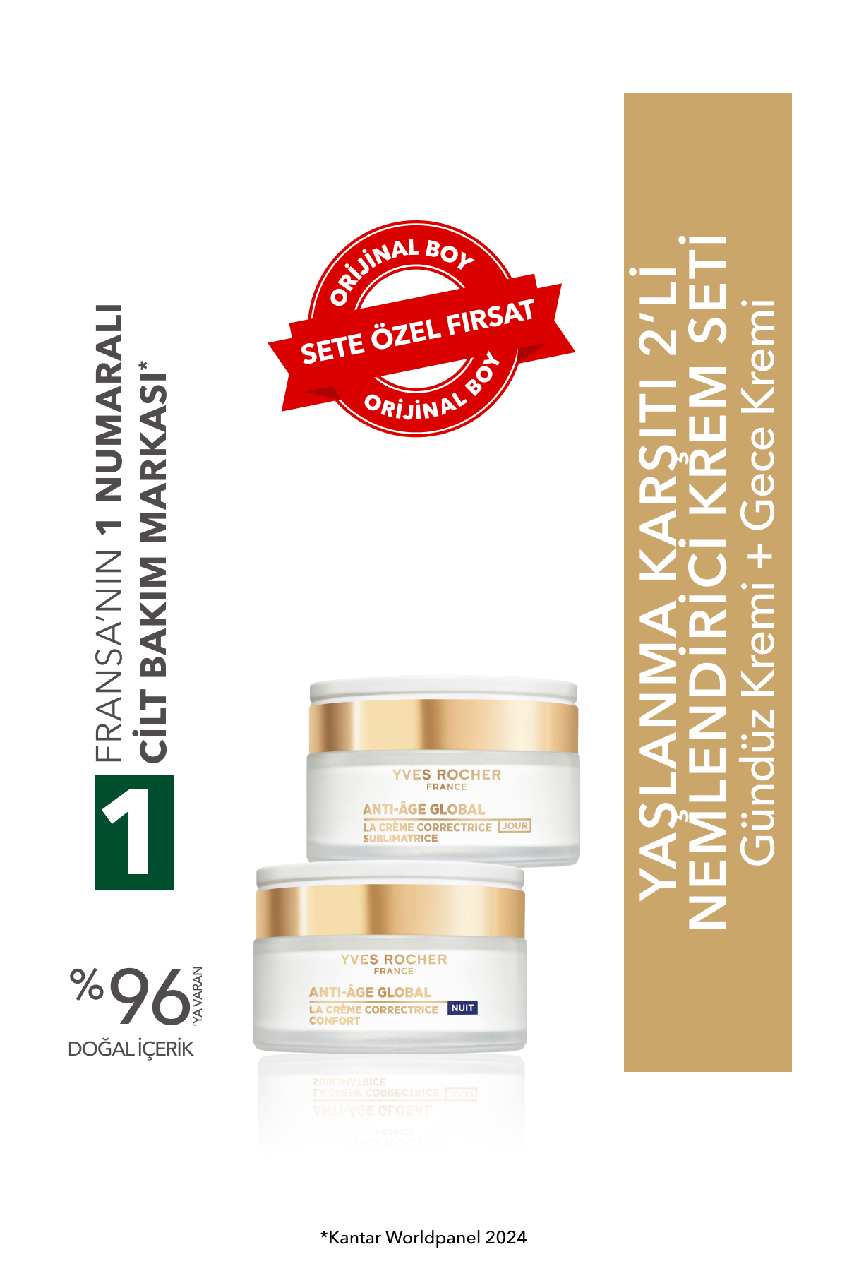 Yves Rocher Anti-Age Global Cilt Hücresini Yenieyici, Besleyici ve Nemlendirici Yaşlanma Karşıtı Gündüz Gece Krem Seti
