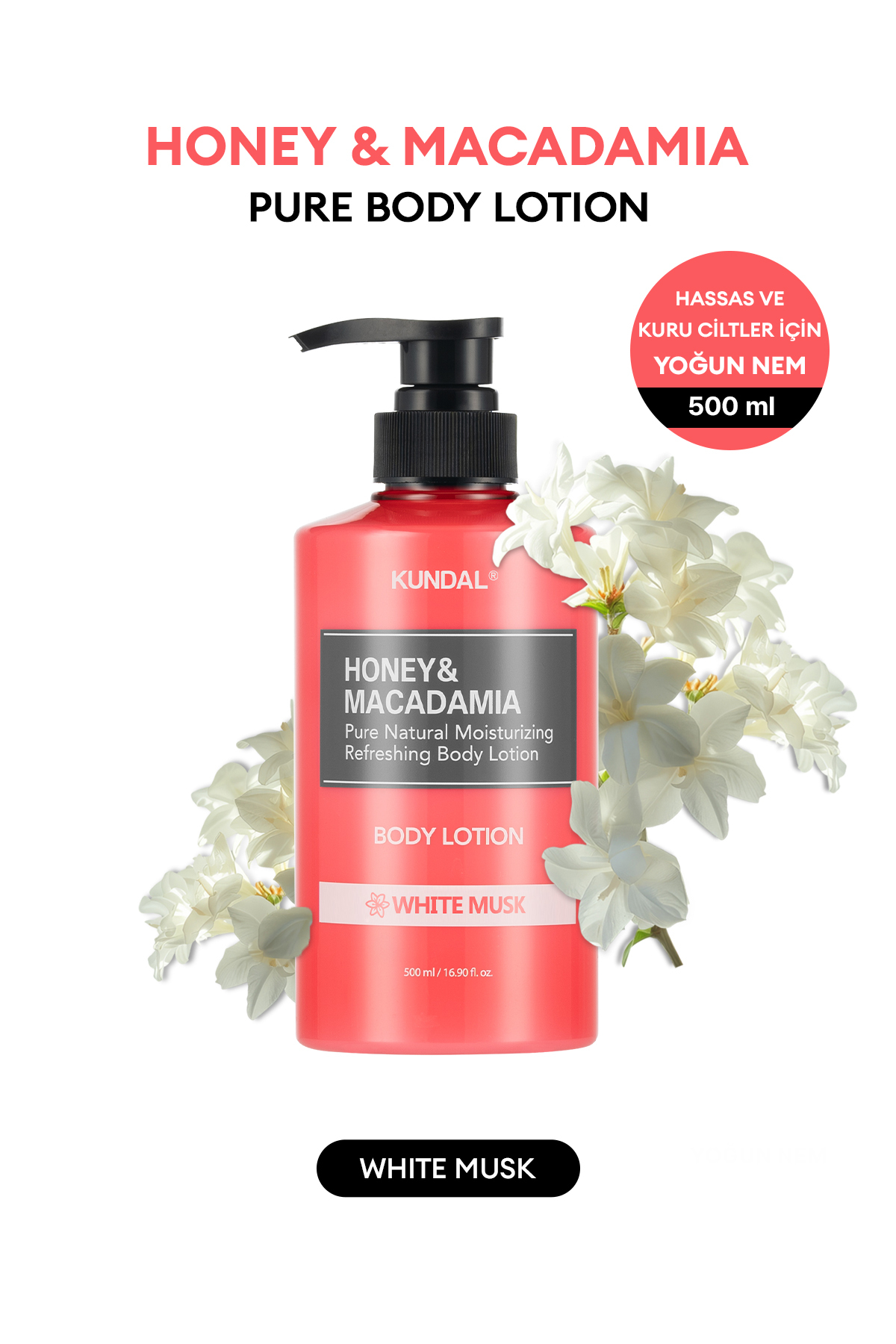 Kundal Nemlendirici ve Besleyici Vücut Losyonu Honey & Macadamia Pure Body Lotion 500ml (White Musk)