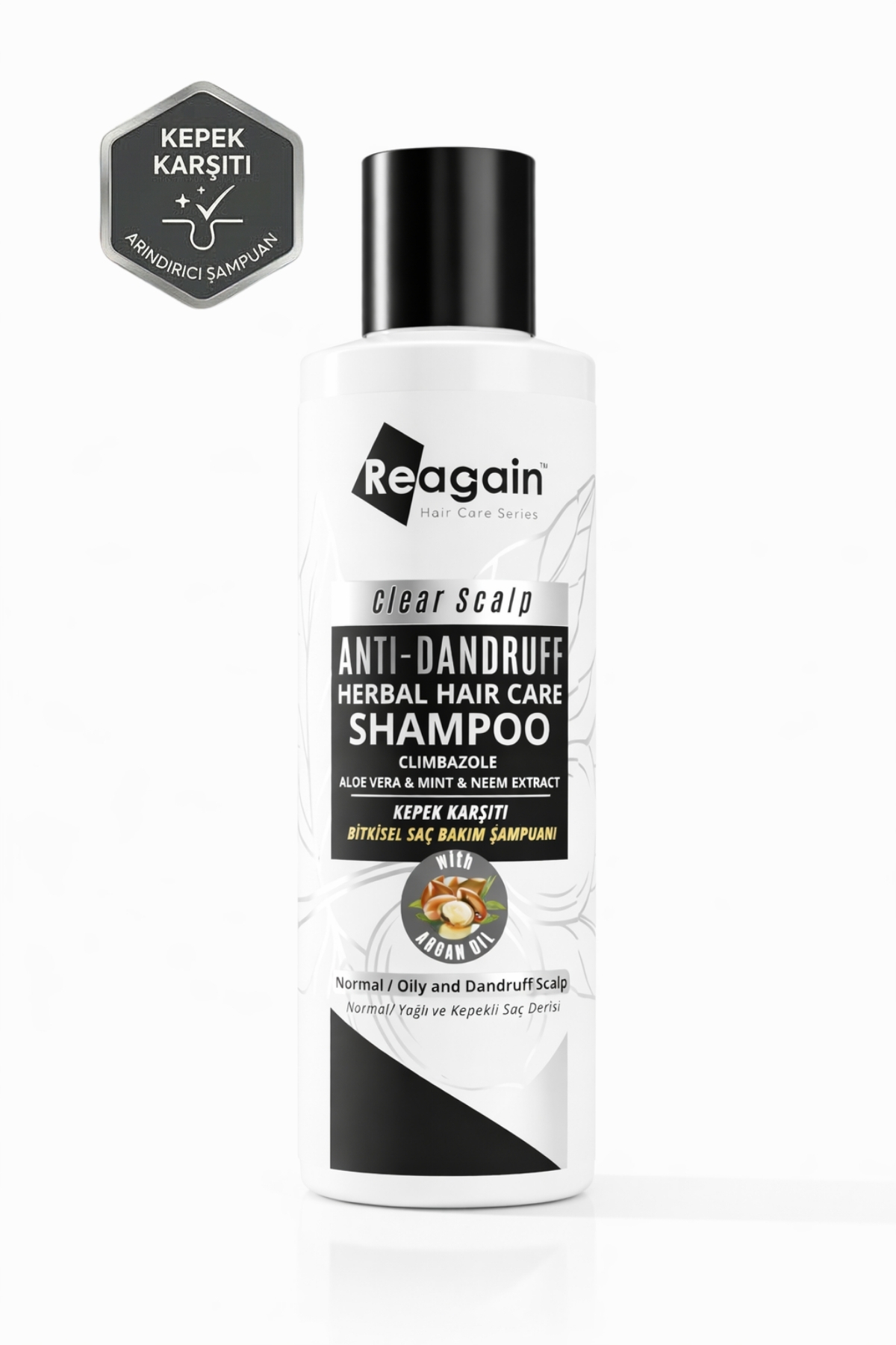 Reagain Sülfatsız Kepek ve Pullanma Karşıtı Bitkisel Şampuan - Climbazole, Nane ve Keratin (Alkolsüz) 250 ml