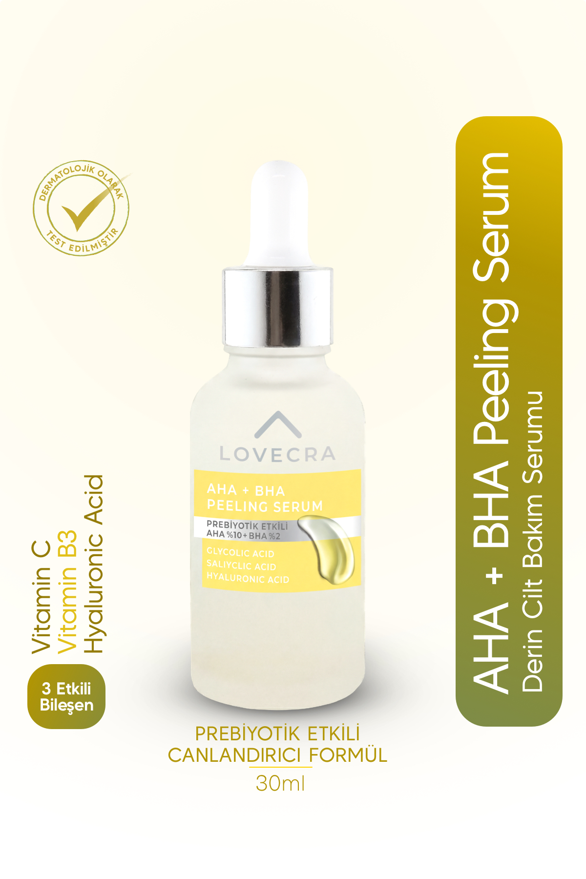 LOVECRA AHA/BHA Peeling Serum Glycolic Acid Salicylic Acid Hyaluronic Acid Derin Cilt Bakım Serumu 30 ml