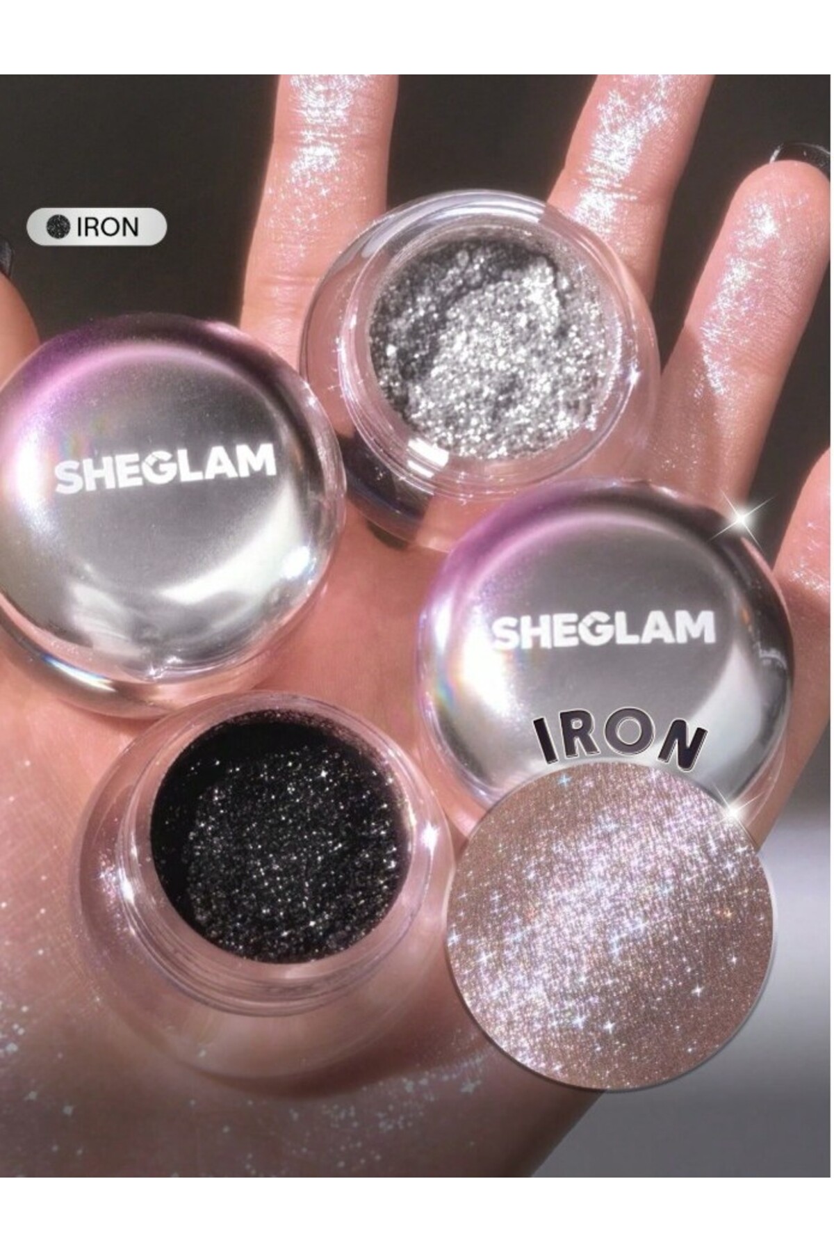 SHEGLAM Rare Metals Glitter Topper - Iron (Metalik Gri-Siyah Işıltılı Far Üstü Parlatıcı & Likit Sim)