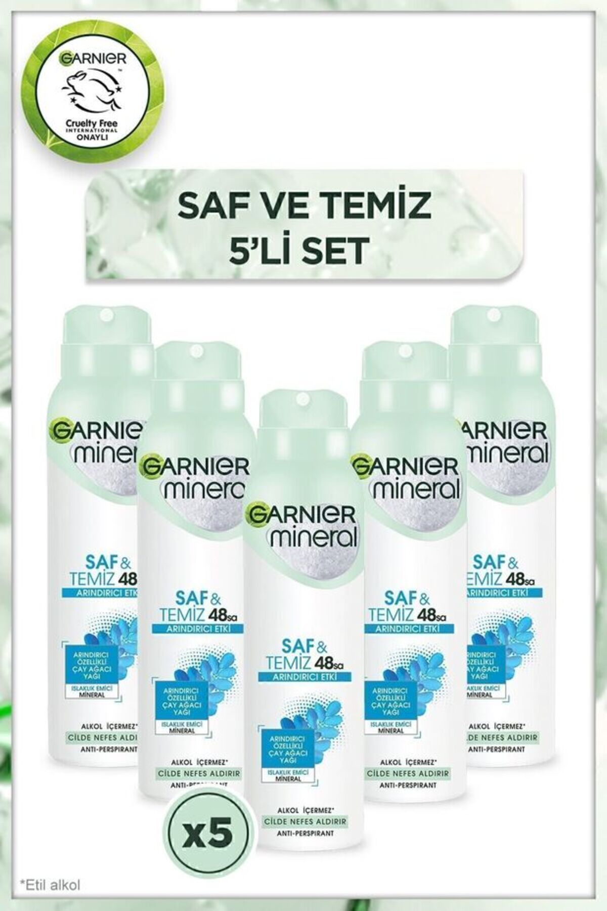 Garnier Mineral Saf ve Temiz Kadın Sprey Deodorant 150 ml x 5 Adet