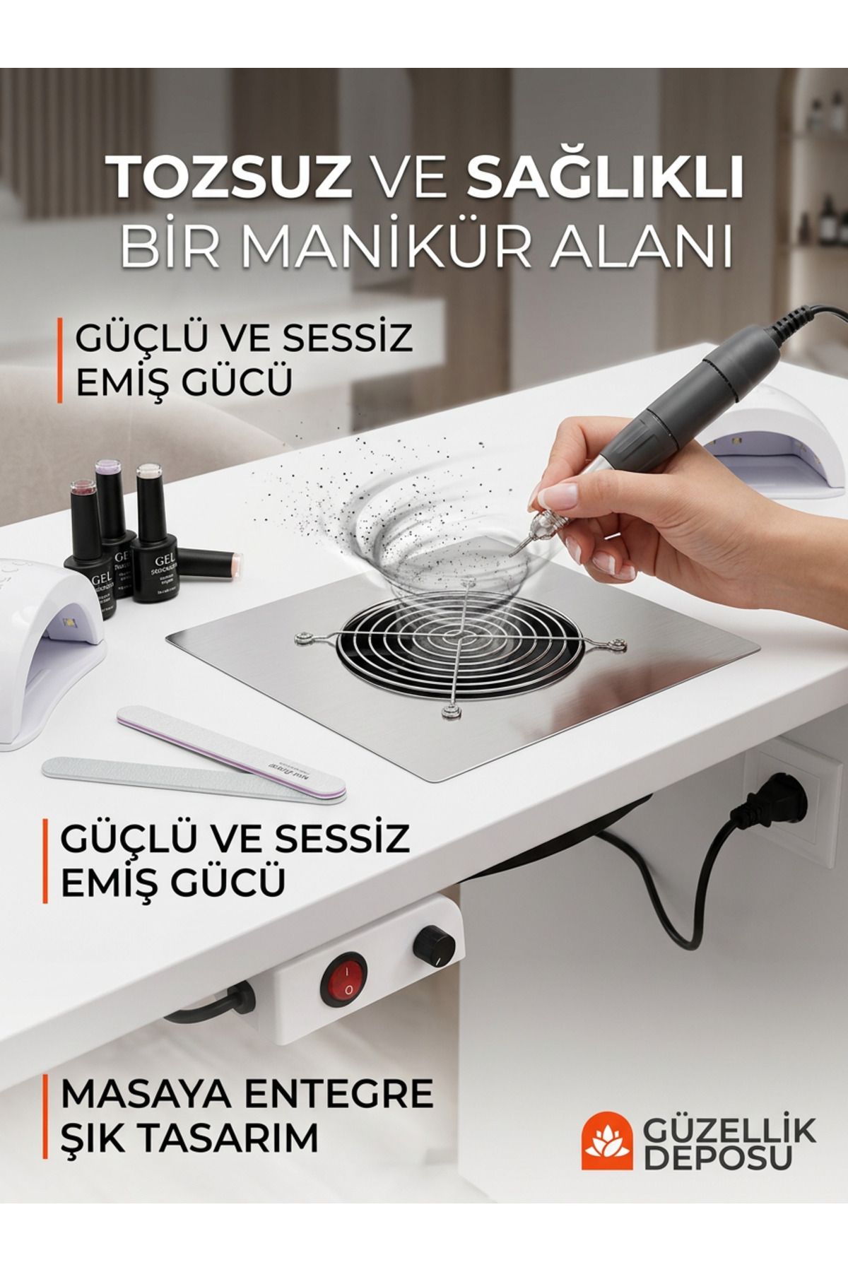 Güzellik Deposu Masaya Monte Olabilen Protez Tırnak Toz Çekme Cihazı Makinesi 60 Watt