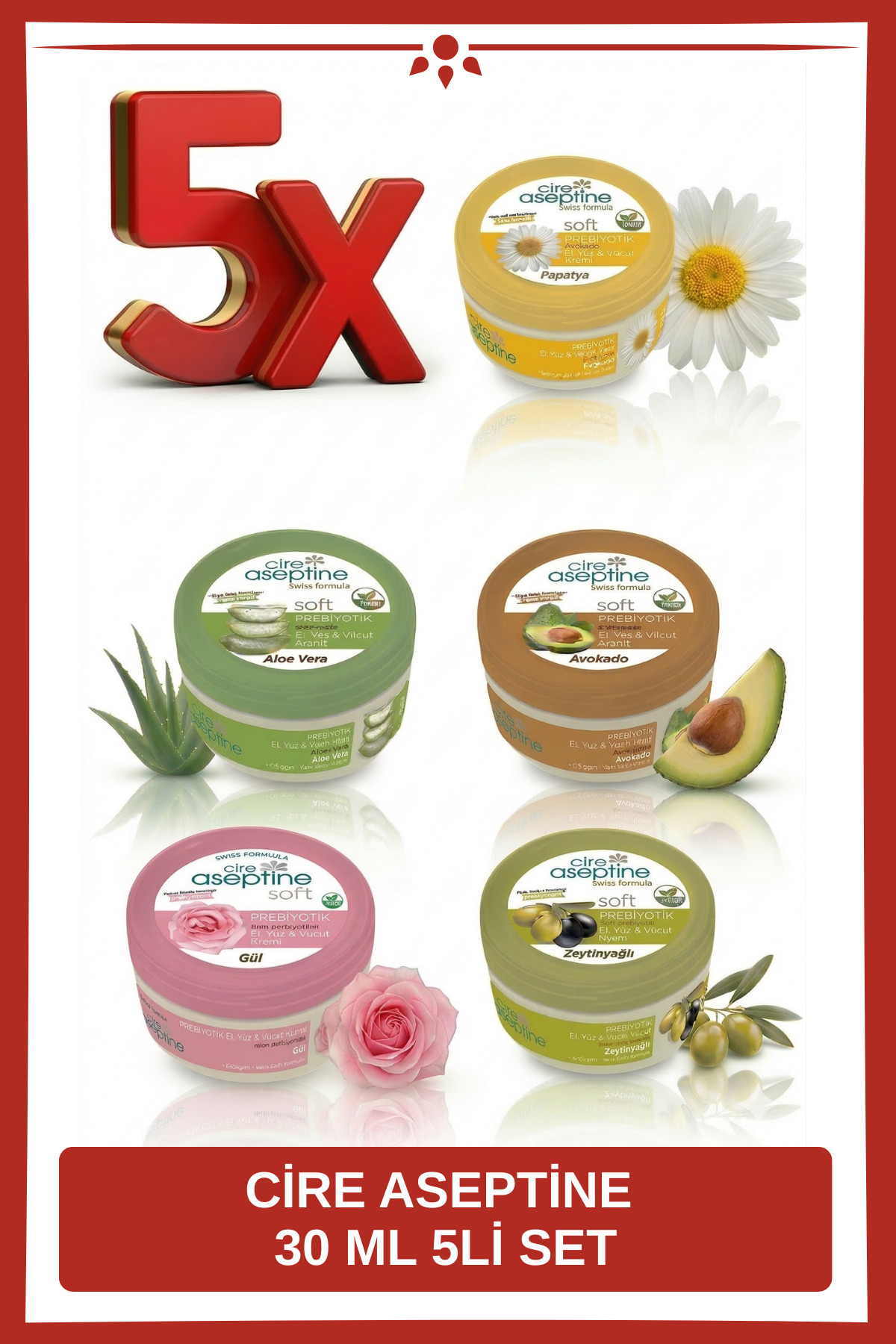 CIRE ASEPTINE 5 Adet X Soft Prebiyotik El, Yüz & Vücut Kremi 30 Ml