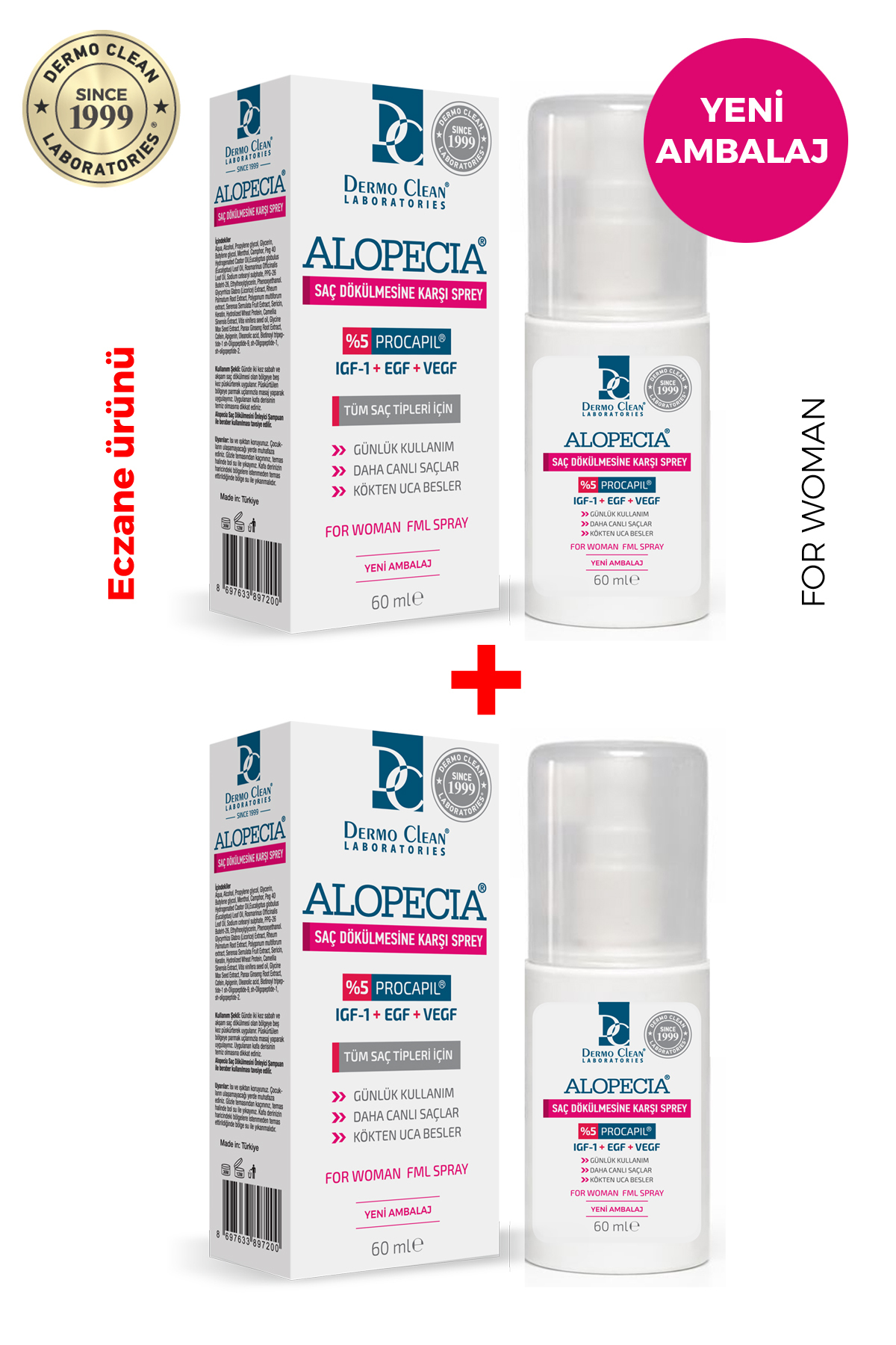 Alopecia Procapil Ve Igf Içerikli Saç Dökülmesine Karşı Kadın Saç Sprey (SERUM) 60 ml - 2'li Set