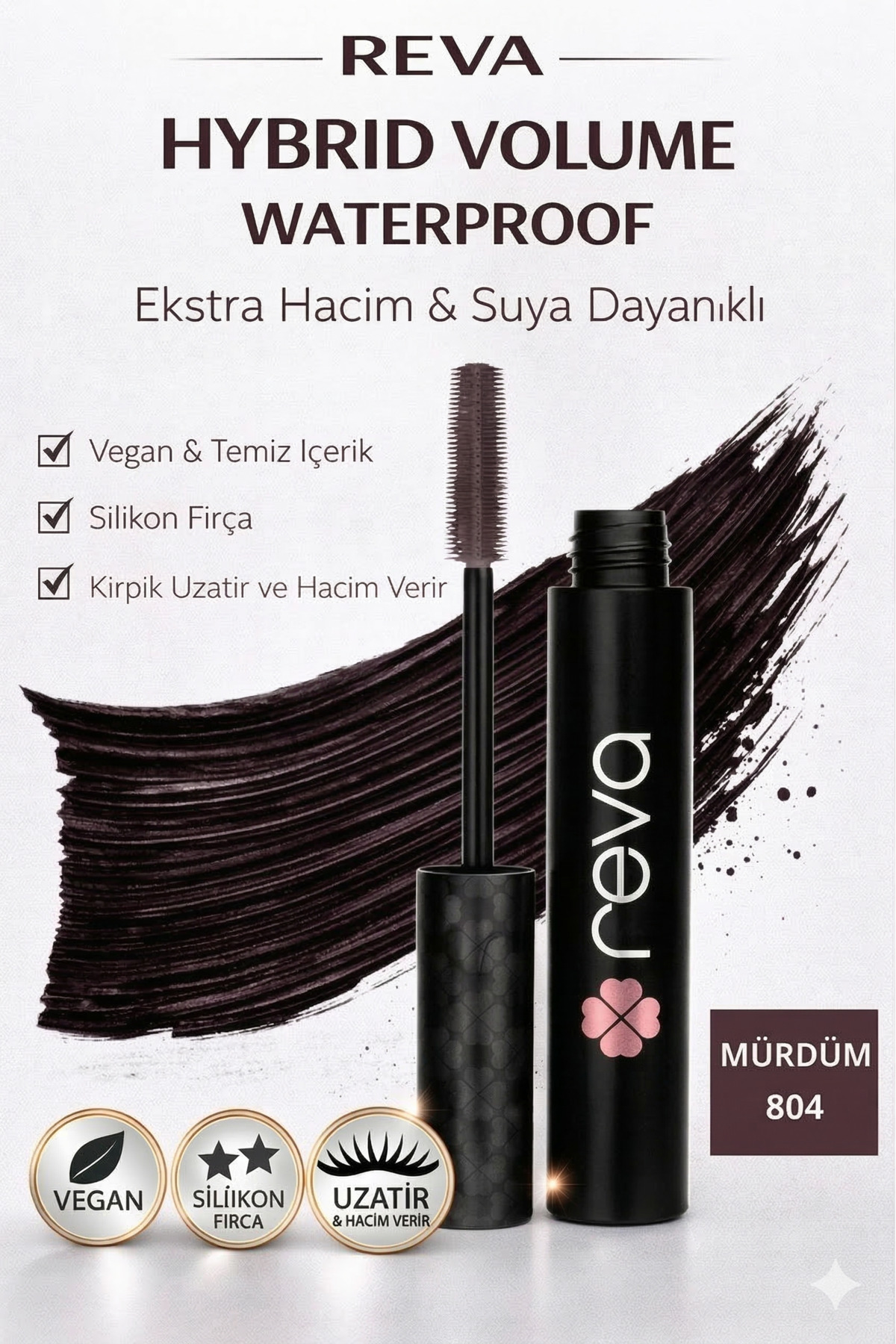 REVA Hacim Veren Hibrit Maskara - Hybrid Volume Mascara Prune - No: 804 - Vegan & Temiz Içerik
