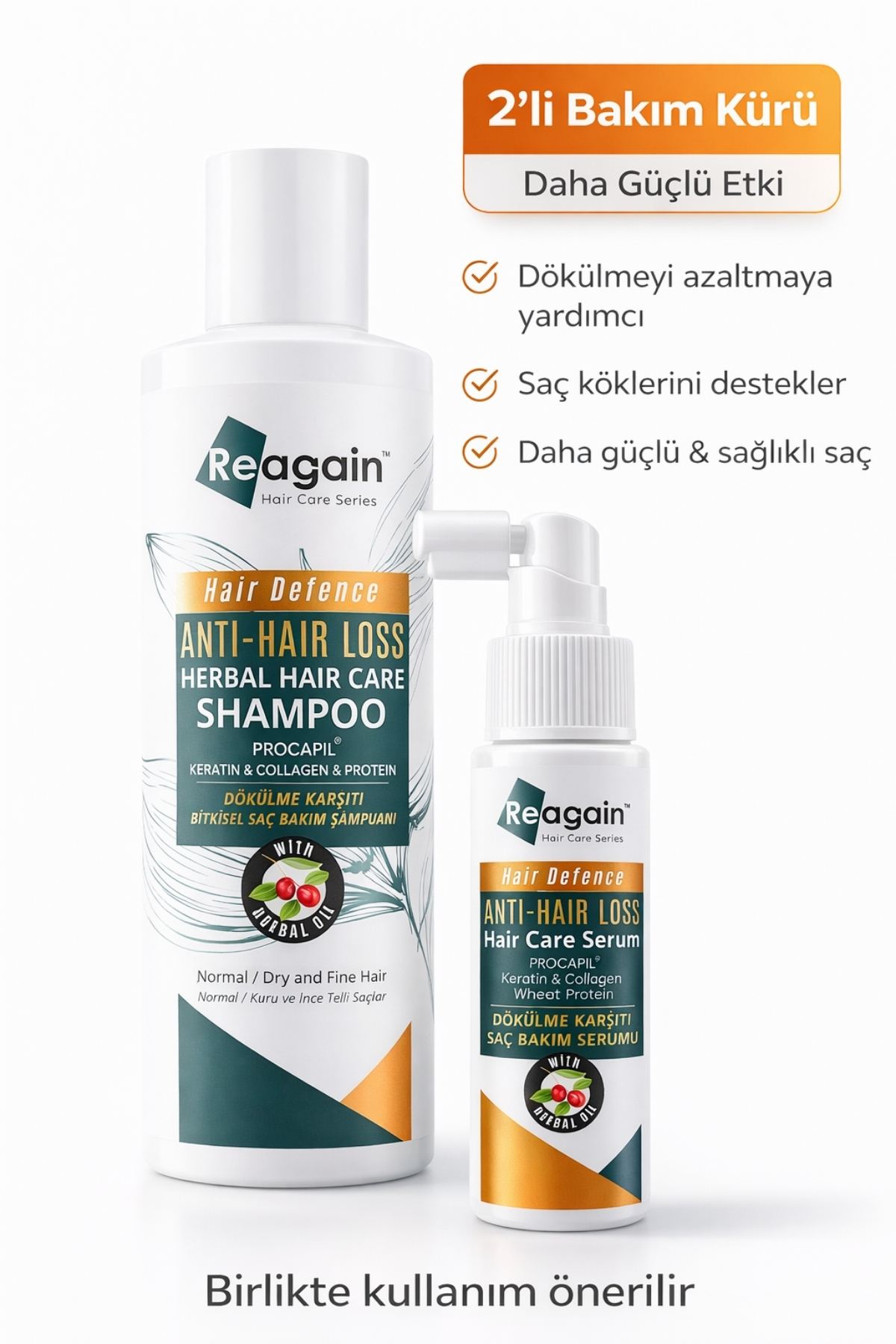 Reagain Dökülme Karşıtı ve Güçlendirici 2'li Saç Bakım Seti - Sülfatsız Şampuan & Konsantre Serum