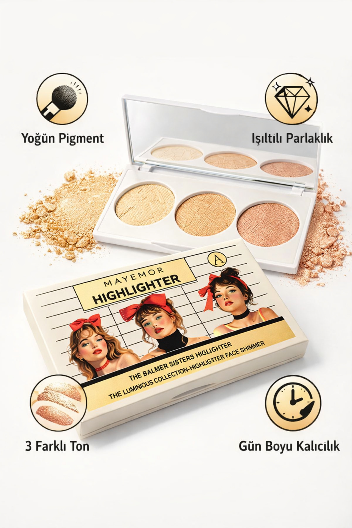 MAQYA KOZMETİK Aydınlatıcı 3lü Far Paleti Makyaj Paleti 3 Ton- 3lü Highlighter Palet