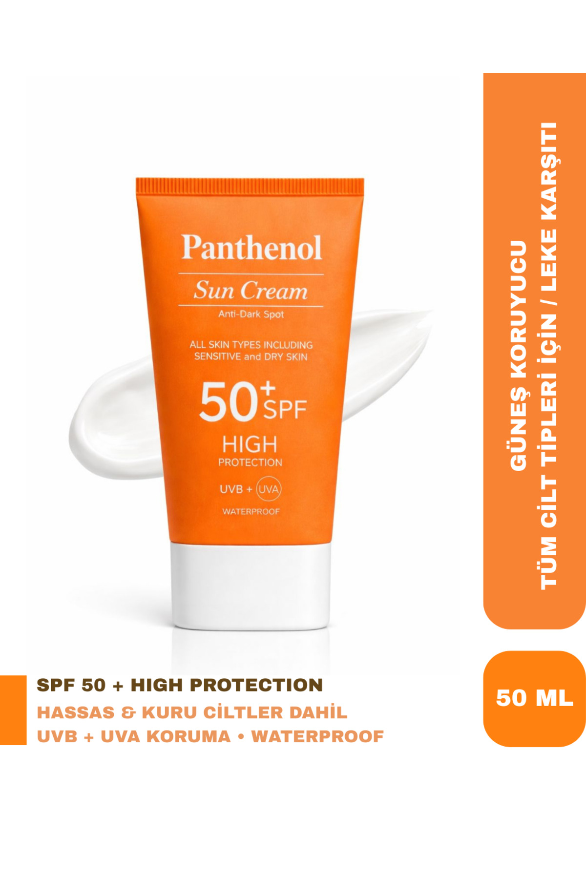 Panthenol Tüm Cilt Tipleri İçin Ultra Hafif Leke Karşıtı Yüksek Korumalı Güneş Kremi SPF 50+ UVB/UVA 50 ml
