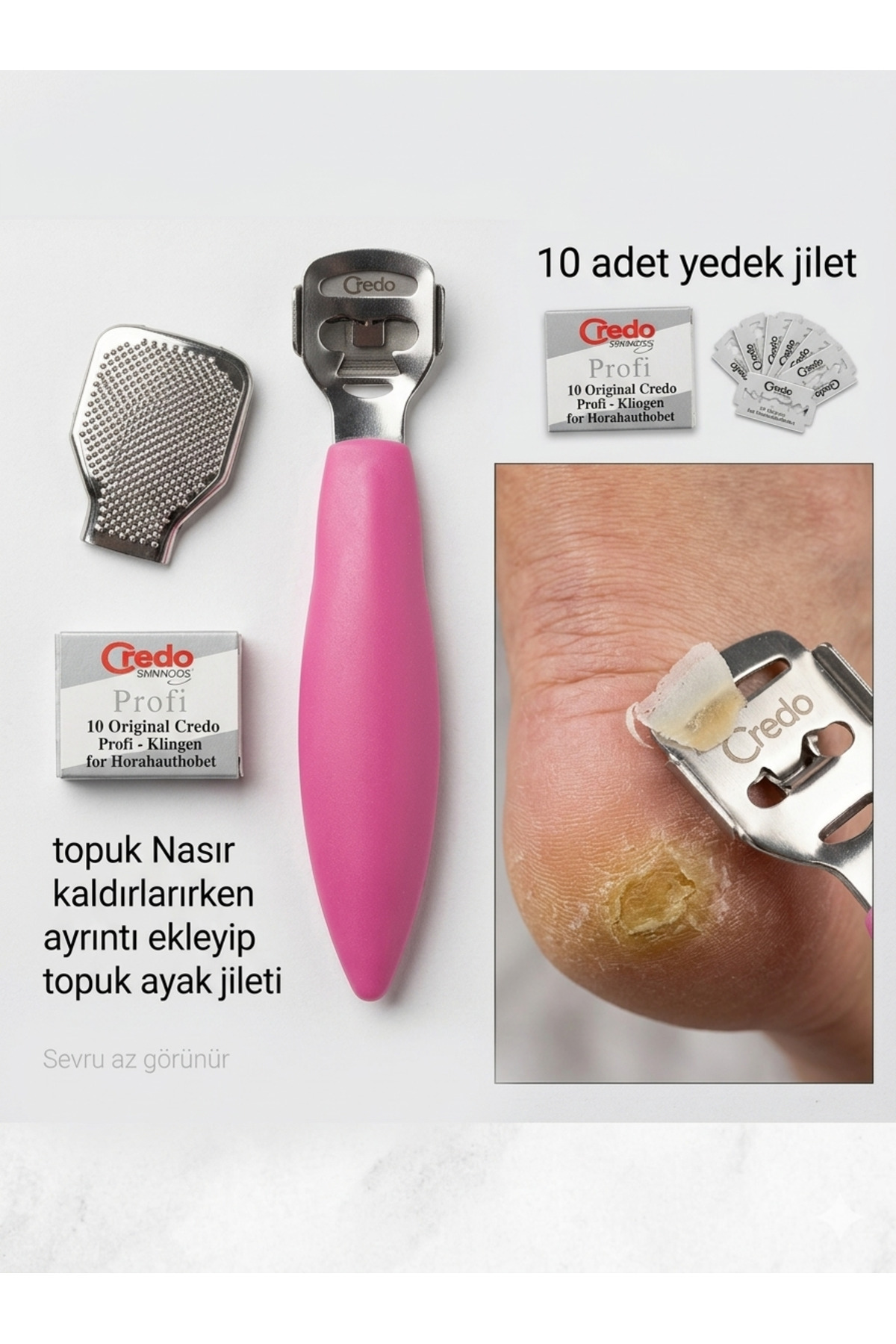 SEVRU Topuk Nasır Jileti Törpü, Topuk Rendesi Seti ve 10 Adet Yedek Jilet