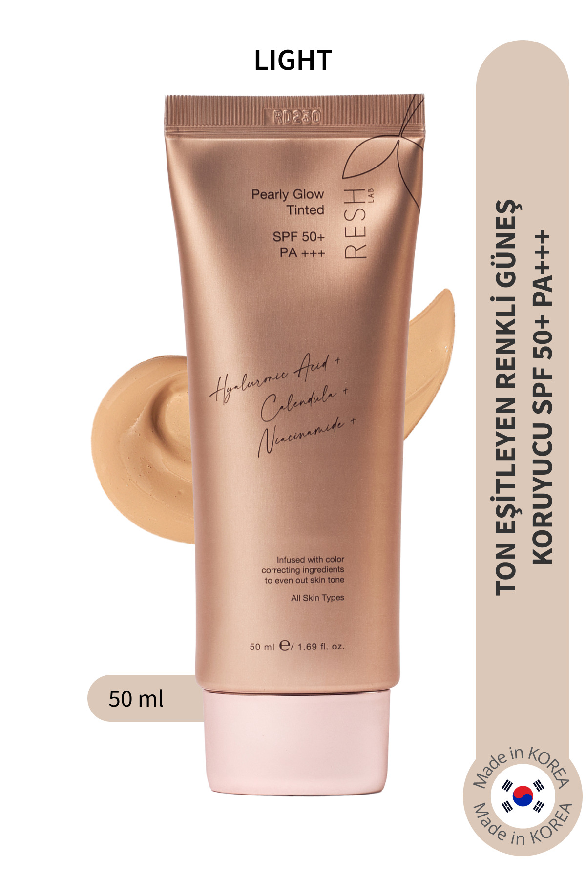 RESH LAB Pearly Glow Tinted Light SPF50+ PA+++ - Renkli SPF50+ Ton Eşitleyici Güneş Kremi