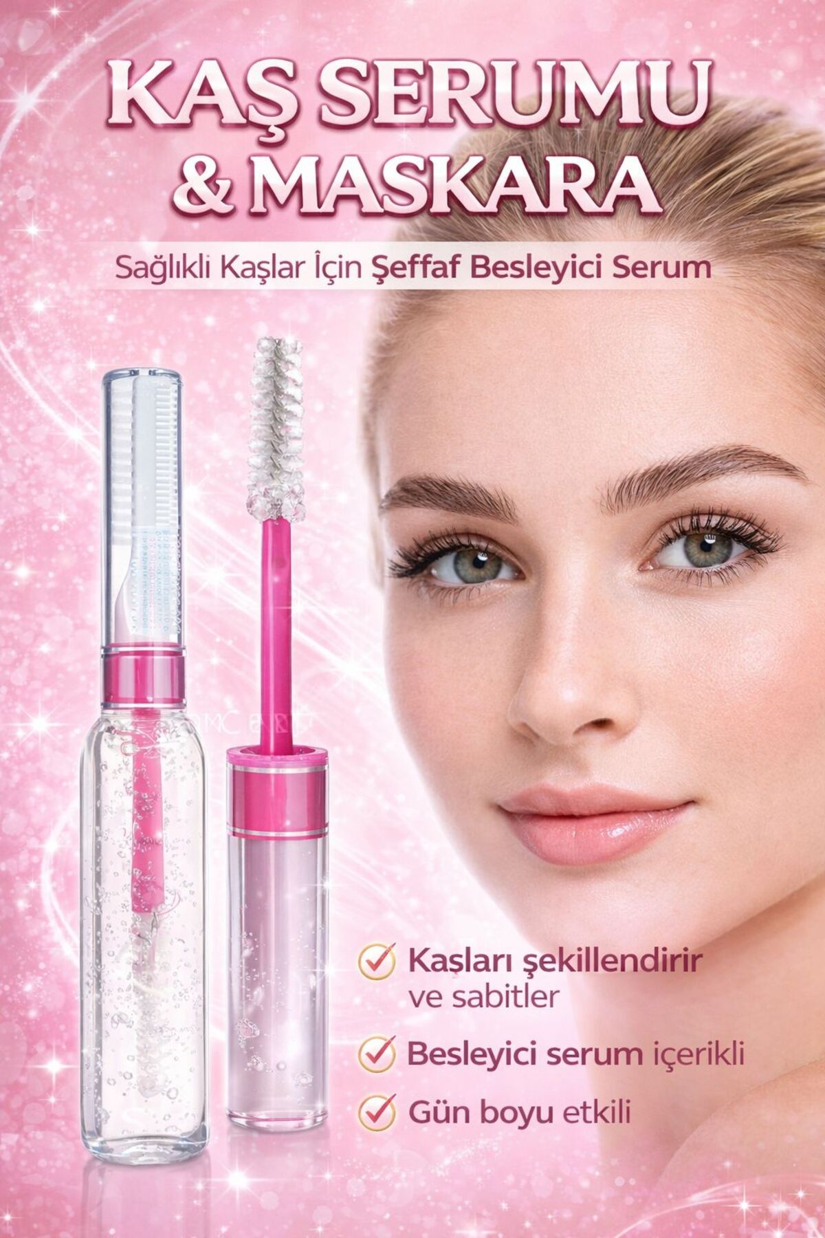 NUNUKO Çift Taraflı Şeffaf Kaş ve Saç Sabitleyici Serum Maskara (Taraklı Fırçalı)