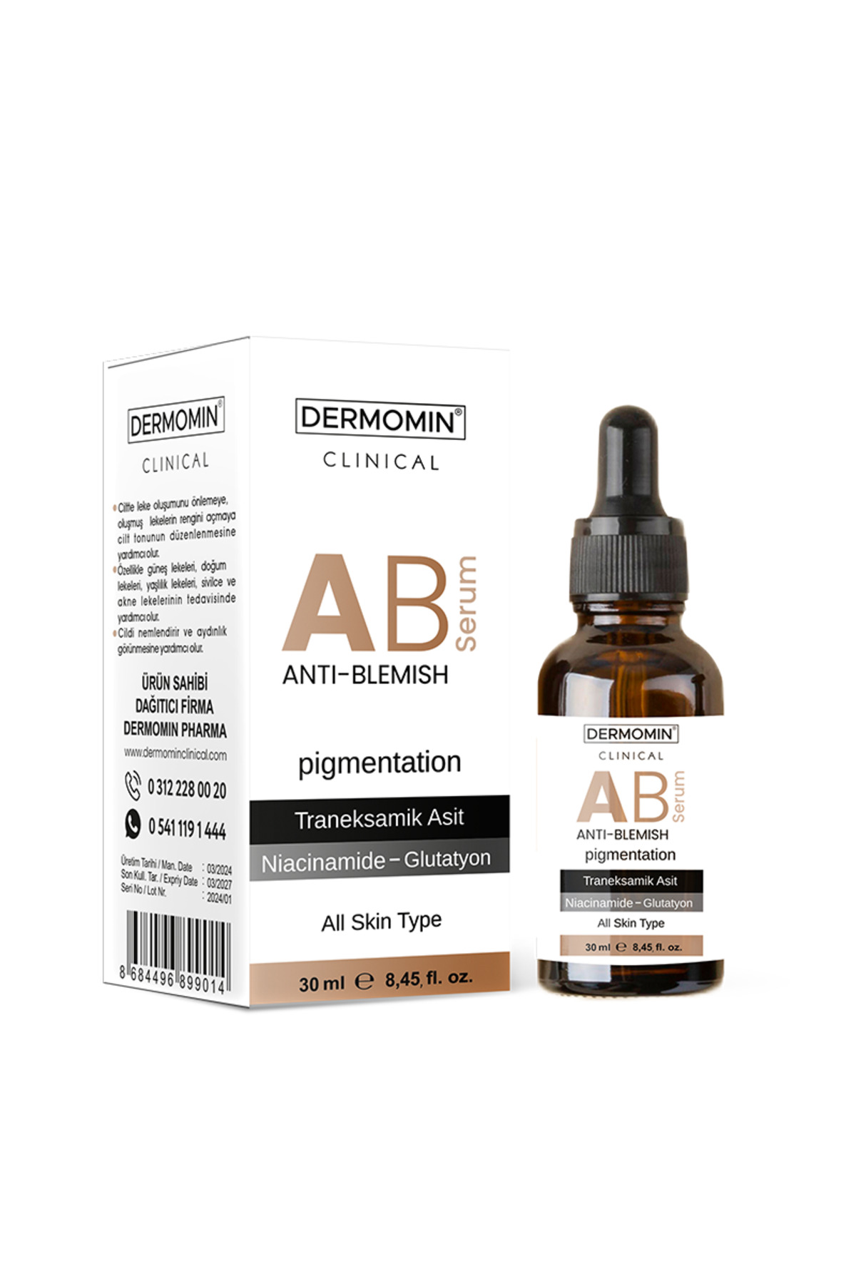 DERMOMİN Leke Karşıtı Cilt Serumu 30 ml Collogen, Vitamin C, Niacinamide, Glutatyon