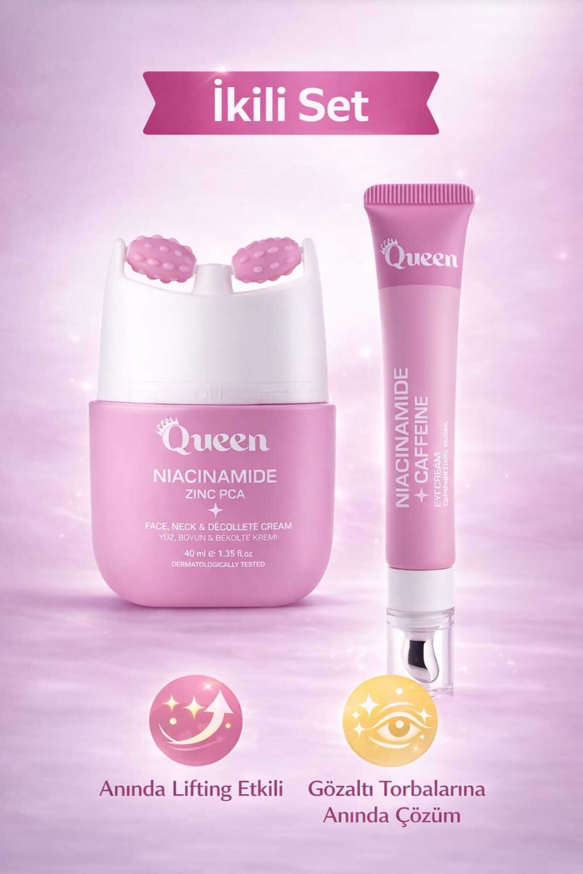 ICEQUEEN Queen İkili Cilt Bakım Seti – Niacinamide Zinc PCA Yüz Kremi + Niacinamide & Caffeine Göz Altı Serum