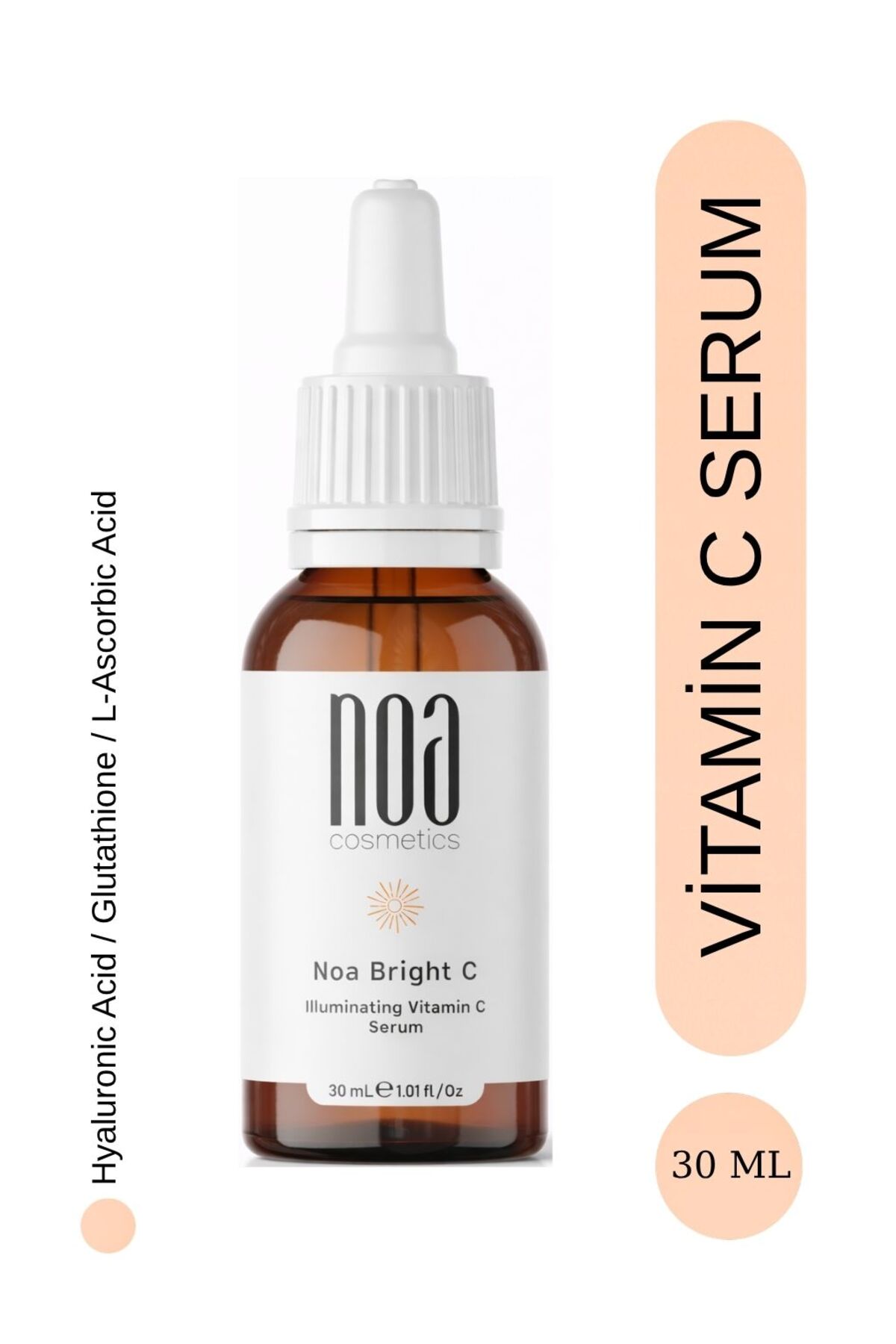 noa cosmetics Leke Karşıtı Aydınlatıcı Vitamin C Serum - Hyaluronic Acid, Glutathione, Ascorbic Acid 30 mL