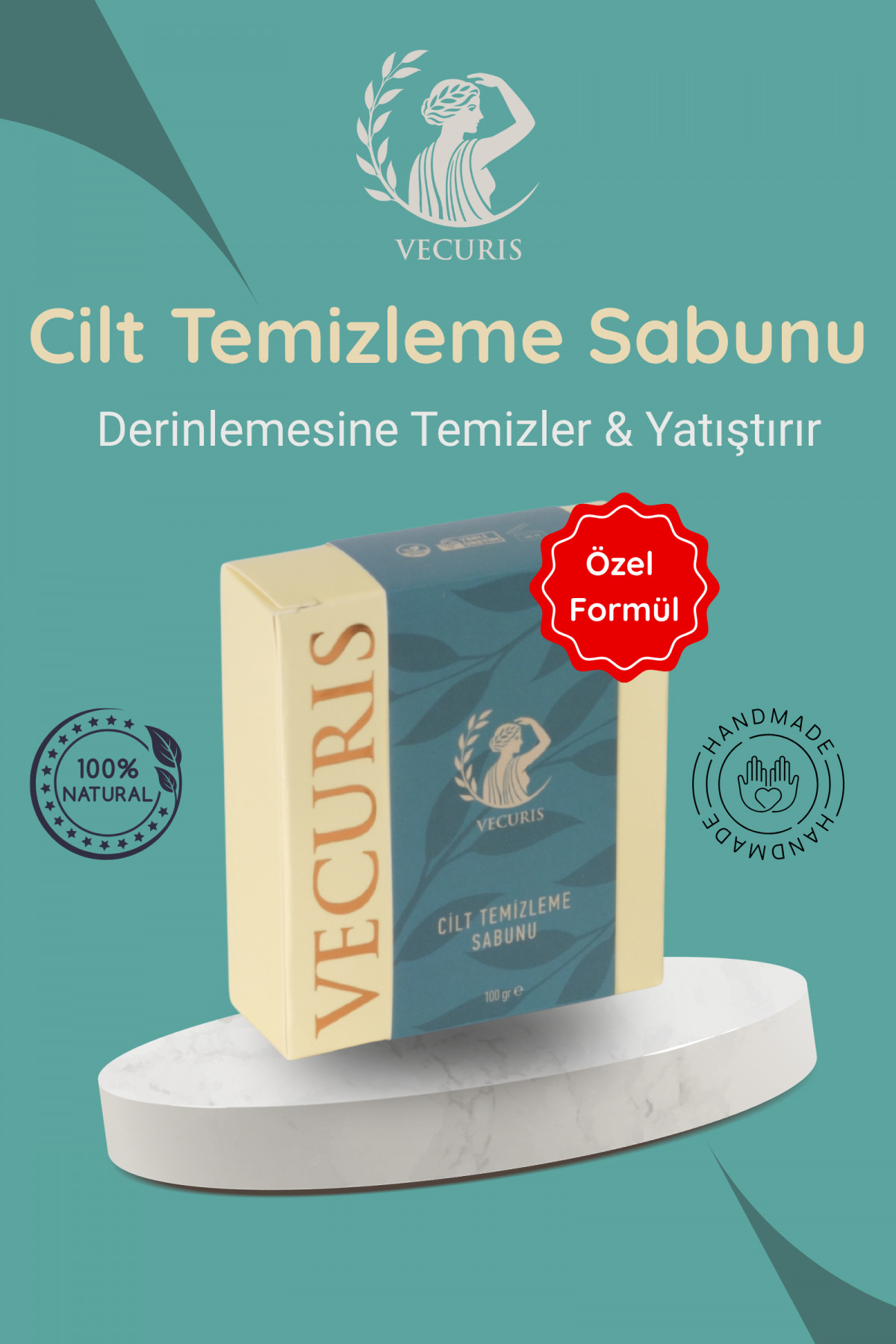 VECURIS Hassas Arındırıcı Cilt Temizleme Sabunu | Panthenol (B5), Allantoin | Doğal Sabun