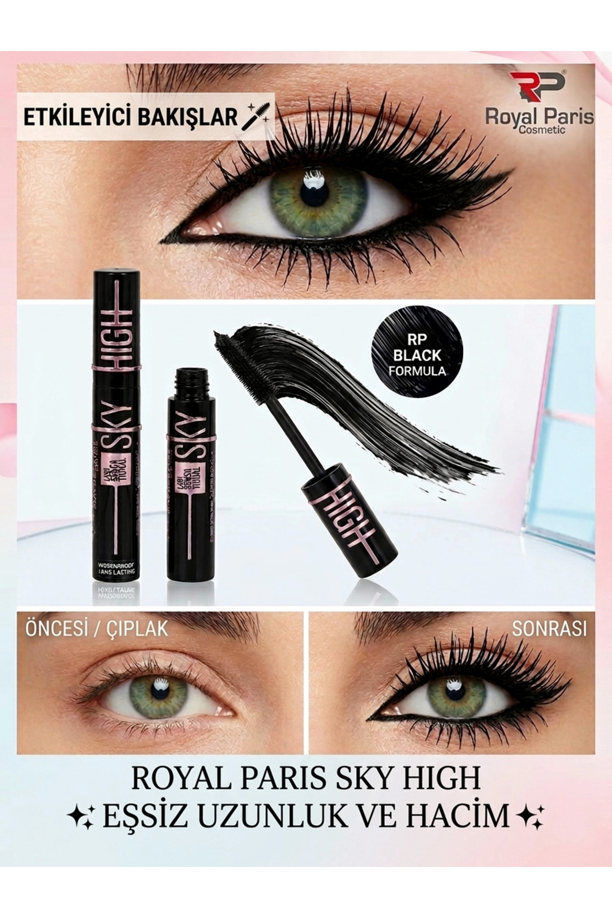 RP Royal Paris Cosmetic Sihirli Ayna Hediyeli Ekstra Siyah Sky High Maskara 🖤🎀