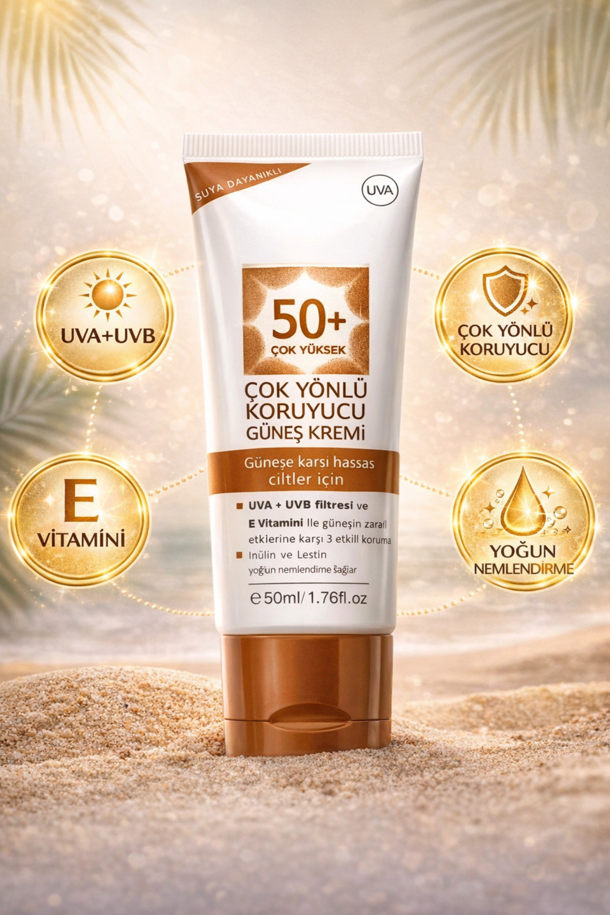 MAQYA KOZMETİK R.Paris Yüksek Koruyucu,Suya Dayanıklı,Evitamini,Güneş Koruyucu Gümeş Kremi SPF 50+/UVB+UVA/50ML