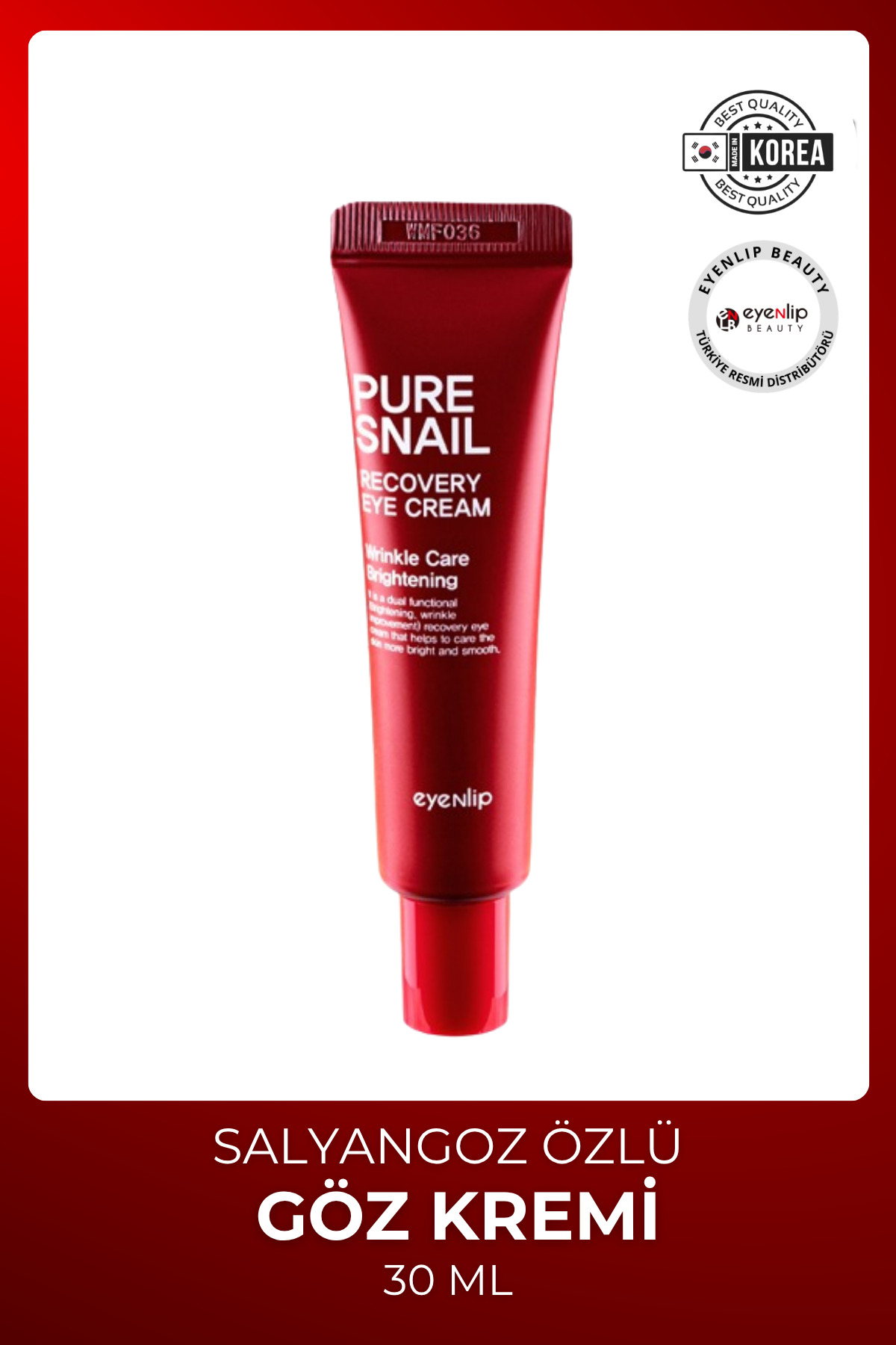 Eyenlip Beauty Pure Snail Recovery Eye Cream - İnce Çizgi Karşıtı ve Nemlendirici Salyangoz Özlü Göz Kremi 30 ml