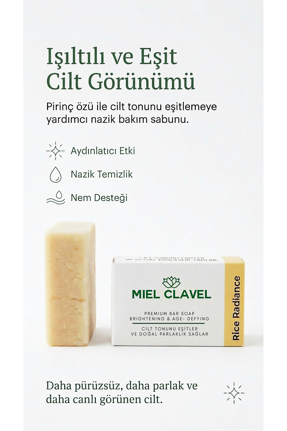 Miel Clavel Rice Radiance Pirinç Özlü Renk Tonu Eşitleyici Premium Doğal Bar Sabun