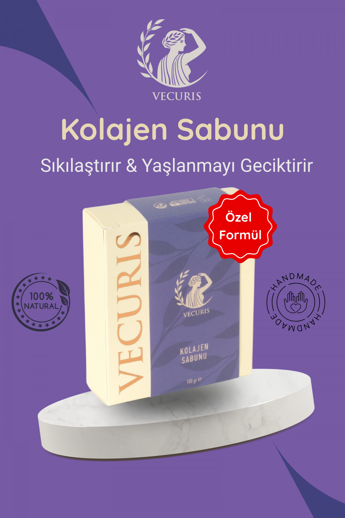 VECURIS Kolajen Sabunu | Tip 1 Kolajen Desteği İle Sıkılaştırıcı & Yaşlanma Karşıtı Bakım | Doğal ve El Yapı